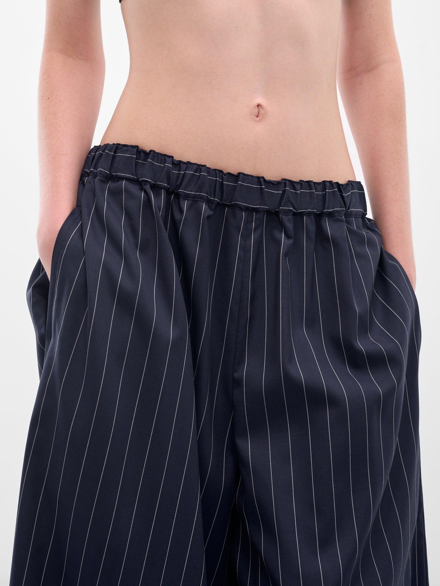 Navy Pinstripe Elasticated Baggy Trousers (GP-P014-051-1-NAVY)