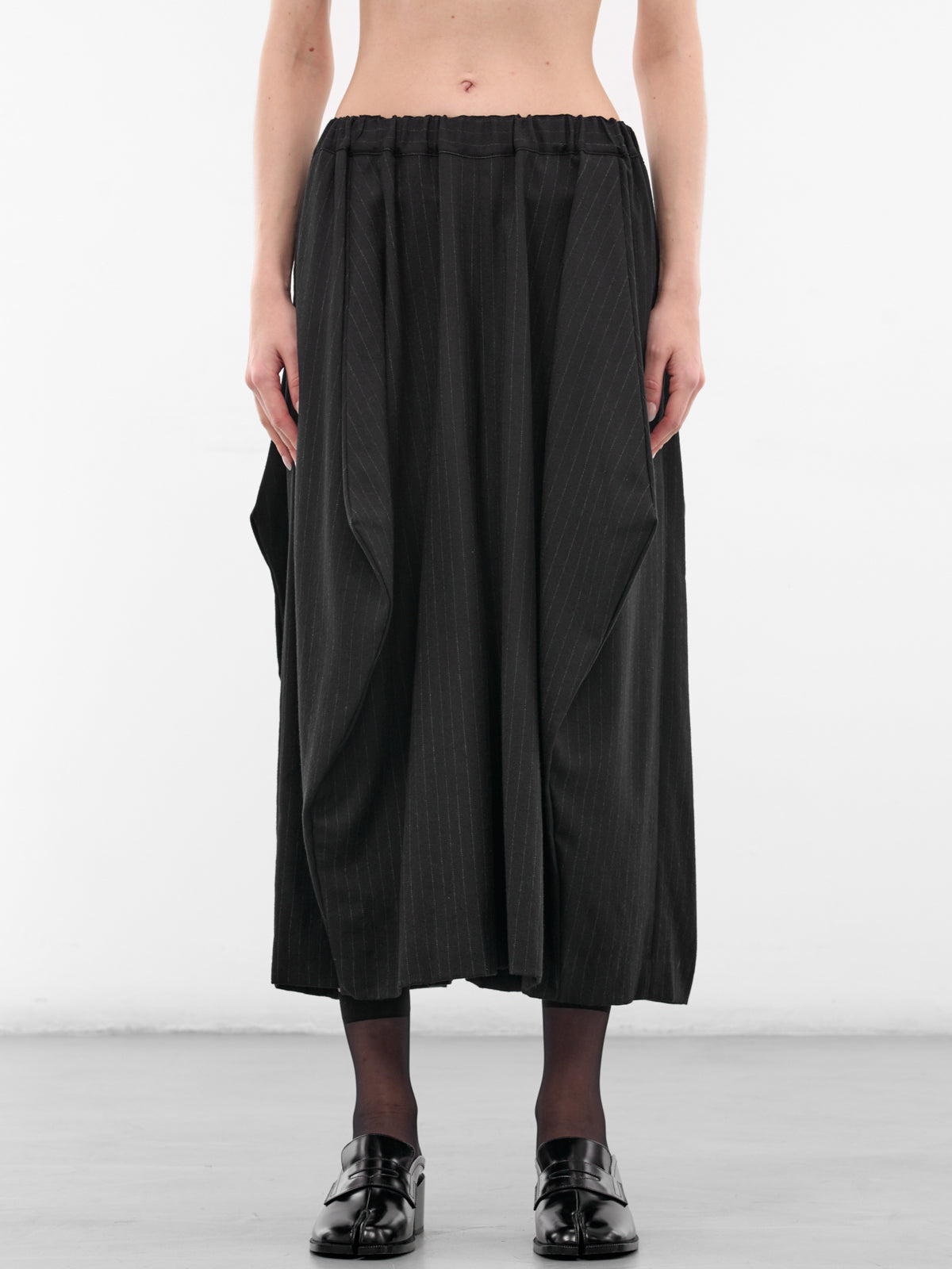 Black Pinstripe Draped Baggy Trousers (GP-P018-BLACK)