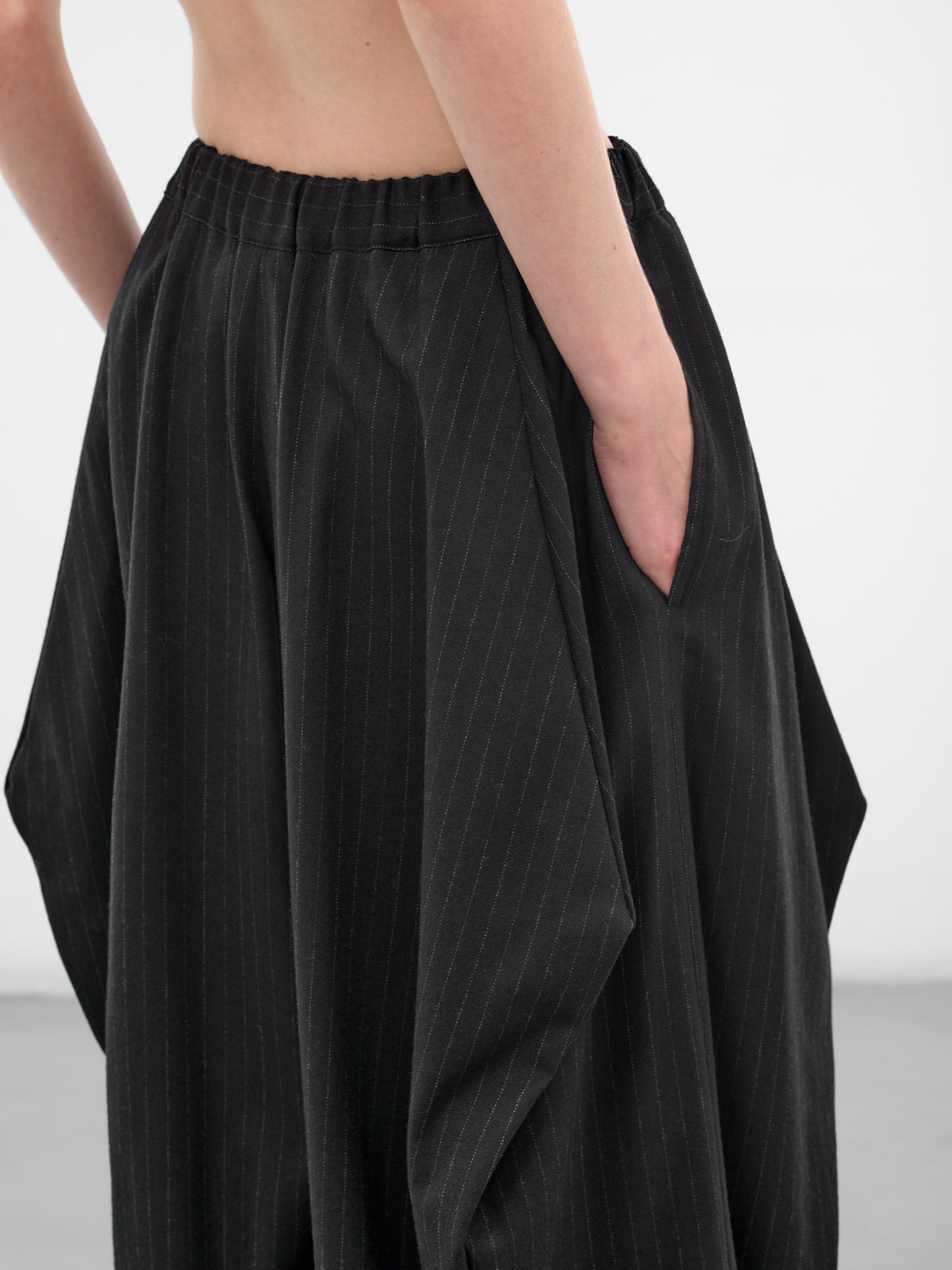 Black Pinstripe Draped Baggy Trousers (GP-P018-BLACK)