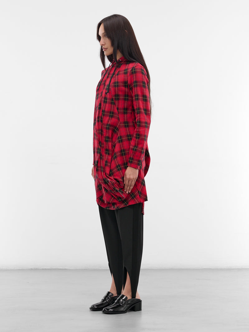 Red Tartan Asymmetric Draped Hoodie (GP-T018-W25-RED)