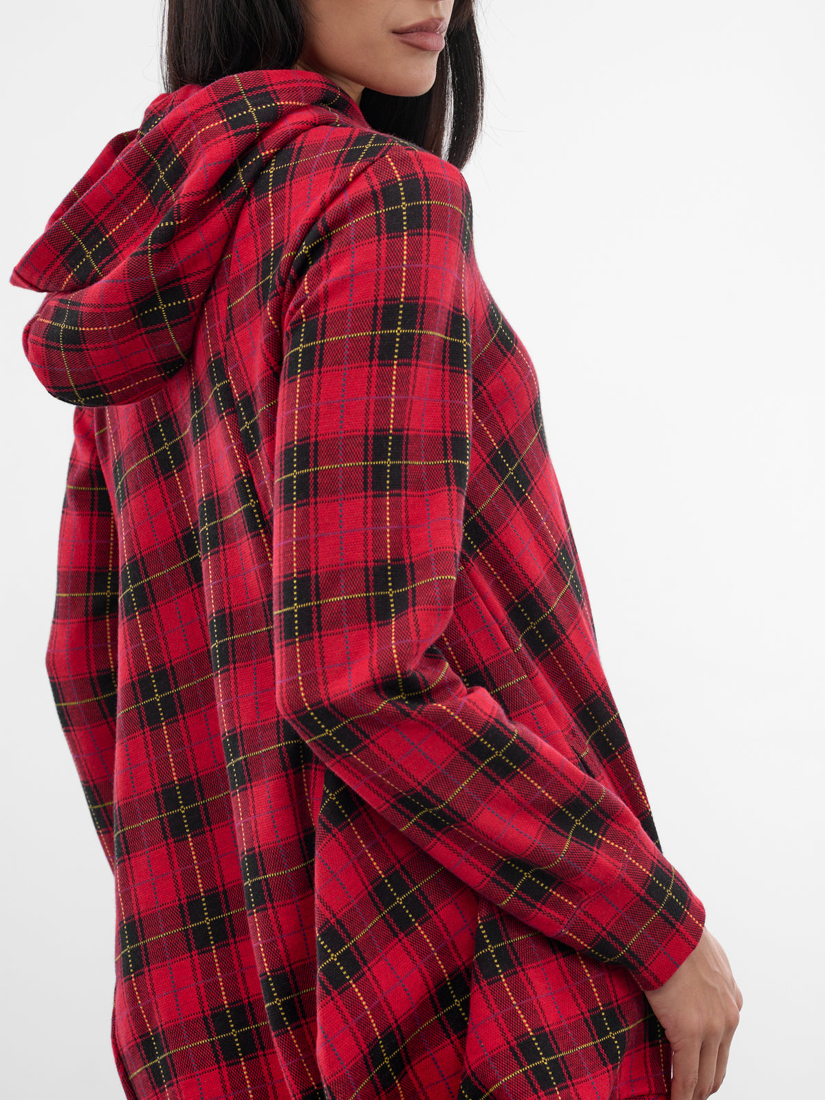 Red Tartan Asymmetric Draped Hoodie (GP-T018-W25-RED)