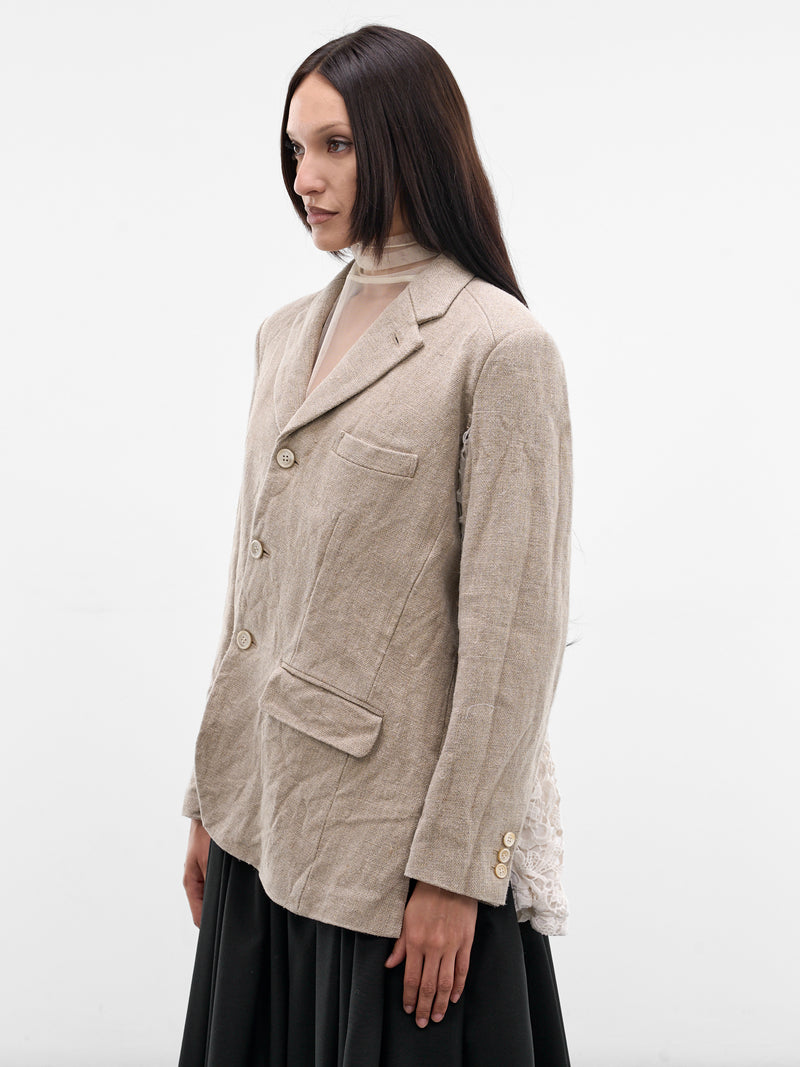 Linen Asymmetric Lace Sleeve Blazer (GQ-J028-ECRU-WHITE)