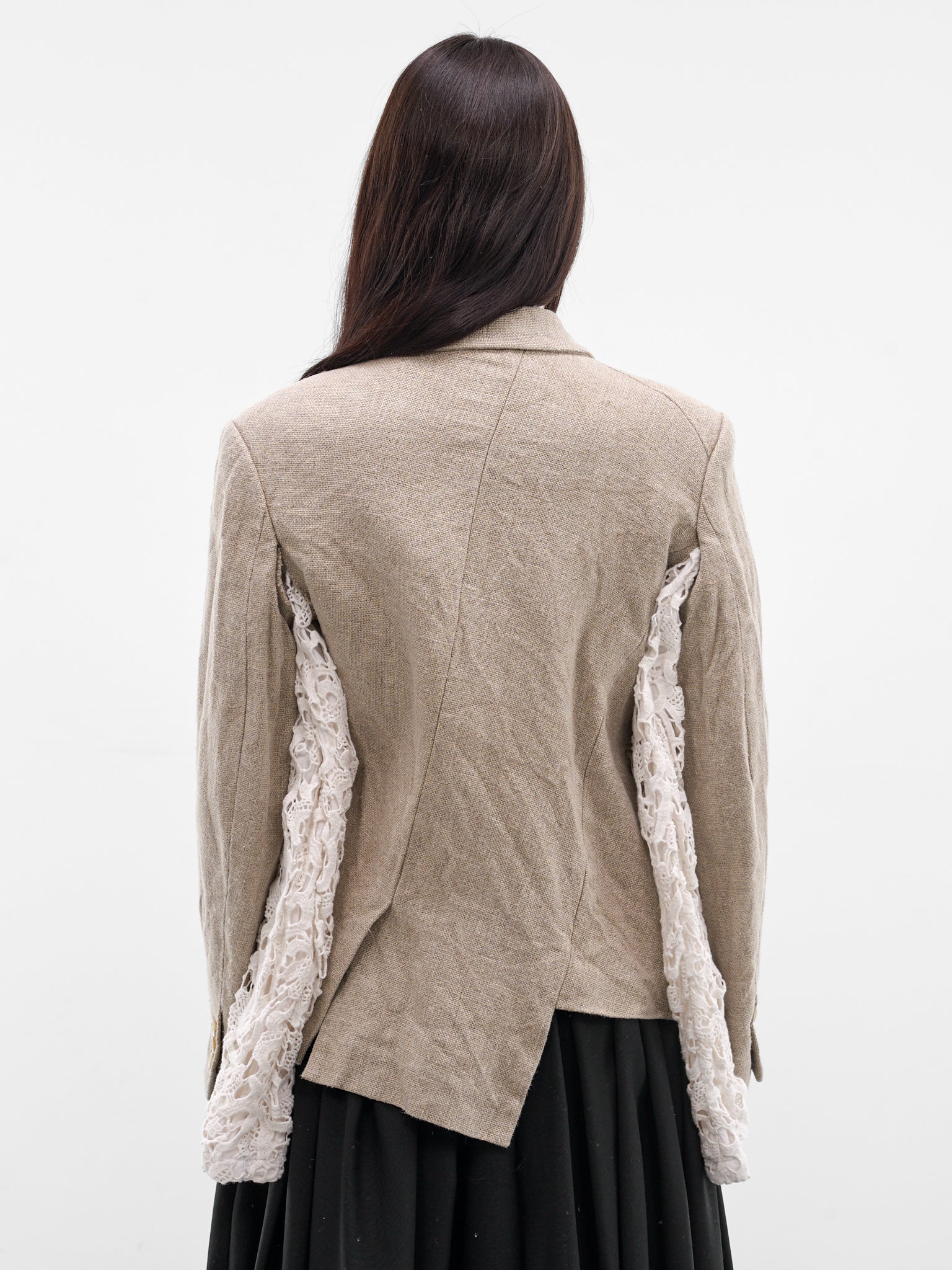 Linen Asymmetric Lace Sleeve Blazer (GQ-J028-ECRU-WHITE)