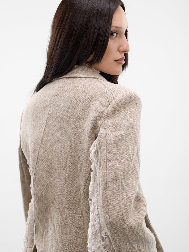 Linen Asymmetric Lace Sleeve Blazer (GQ-J028-ECRU-WHITE)