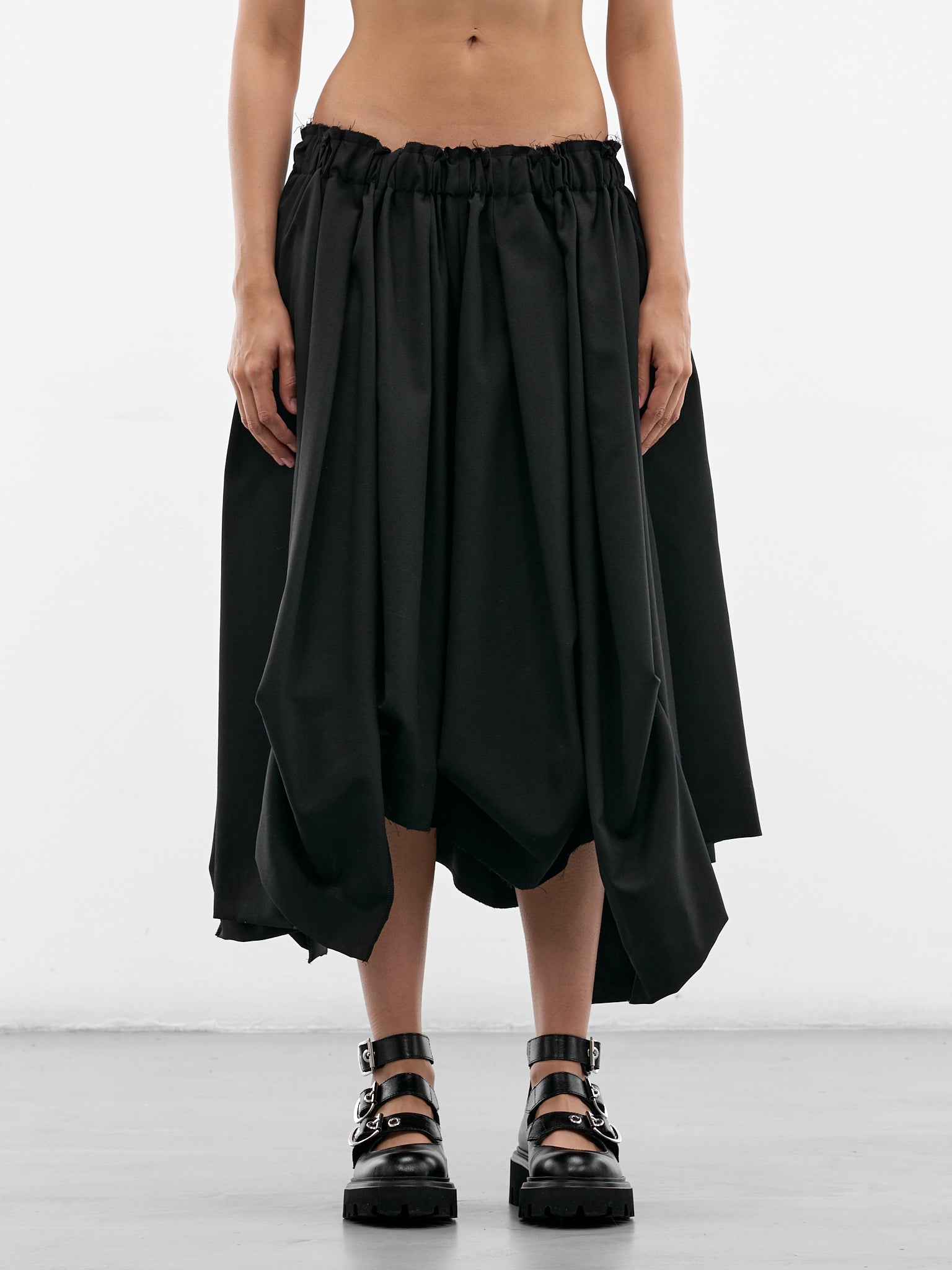 Deconstructed Baggy Ruffle Trousers (GQ-P024-BLACK-BLACK)