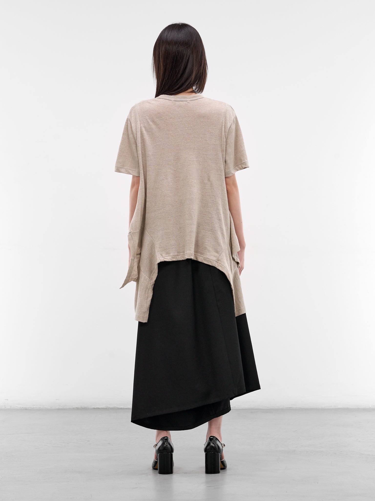 Ecru Jersey Asymmetric Draped Tee (GQ-T003-051-1-ECRU)