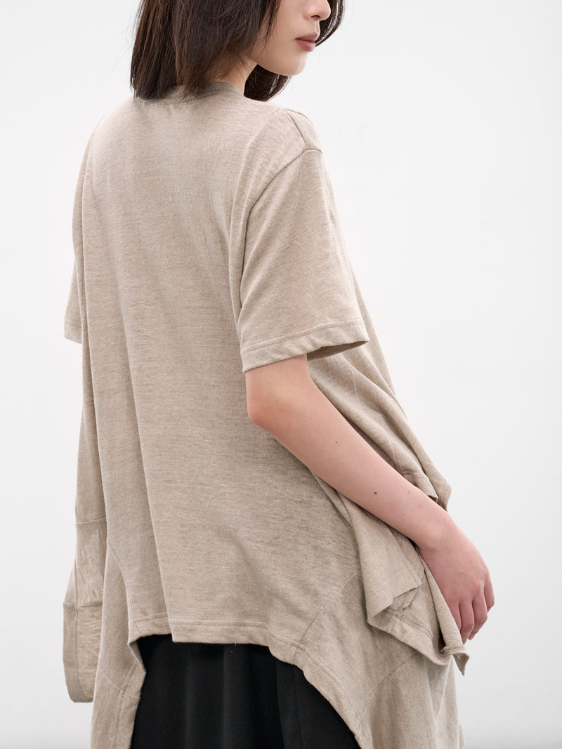Ecru Jersey Asymmetric Draped Tee (GQ-T003-051-1-ECRU)