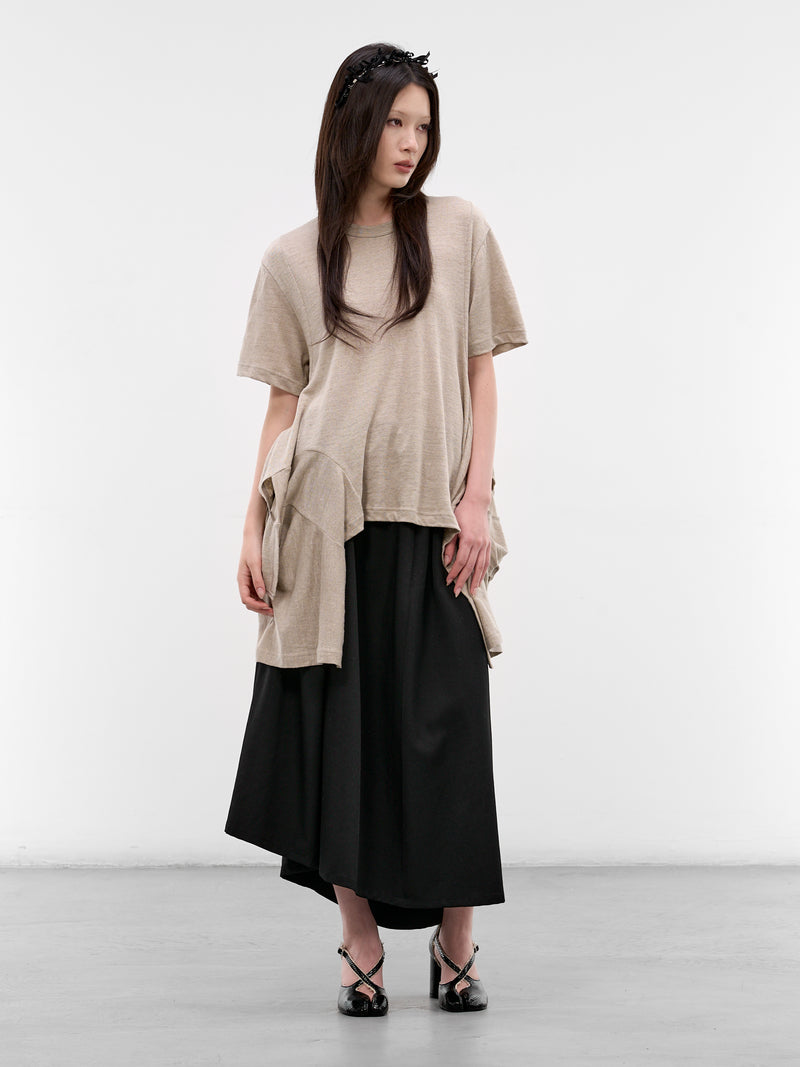 Ecru Jersey Asymmetric Draped Tee (GQ-T003-051-1-ECRU)