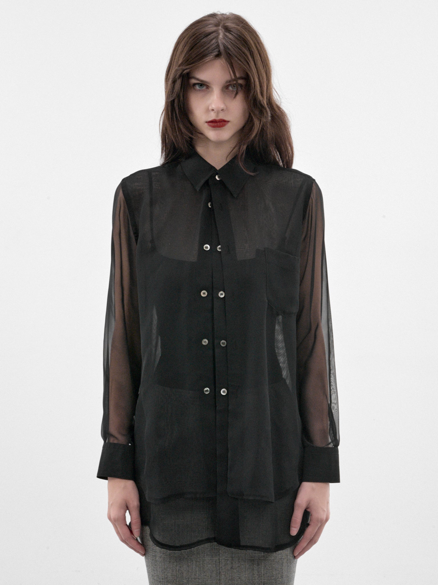 Black Sheer Button-Up Blouse (GR-B003-W26-BLACK)
