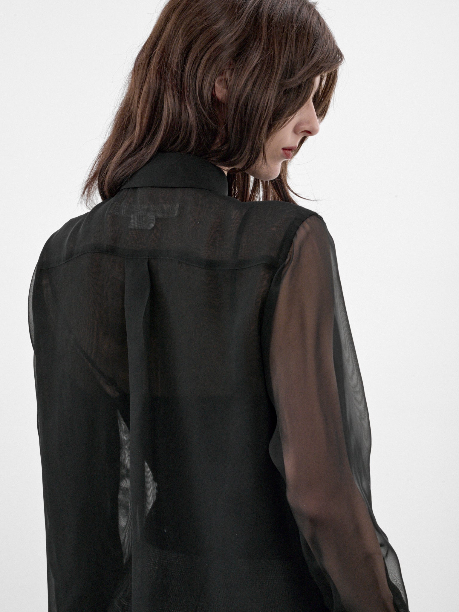 Black Sheer Button-Up Blouse (GR-B003-W26-BLACK)