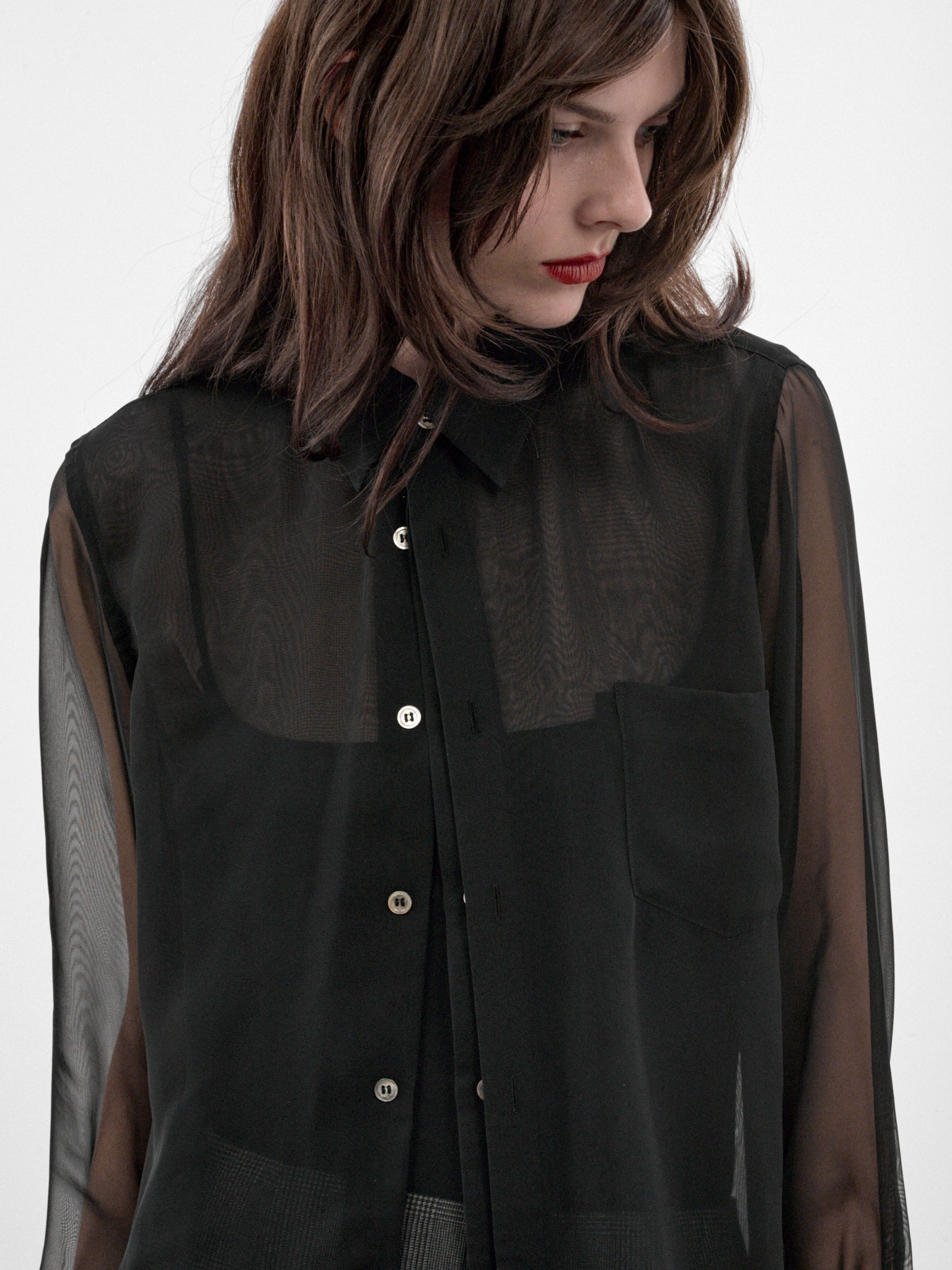 Black Sheer Button-Up Blouse (GR-B003-W26-BLACK)
