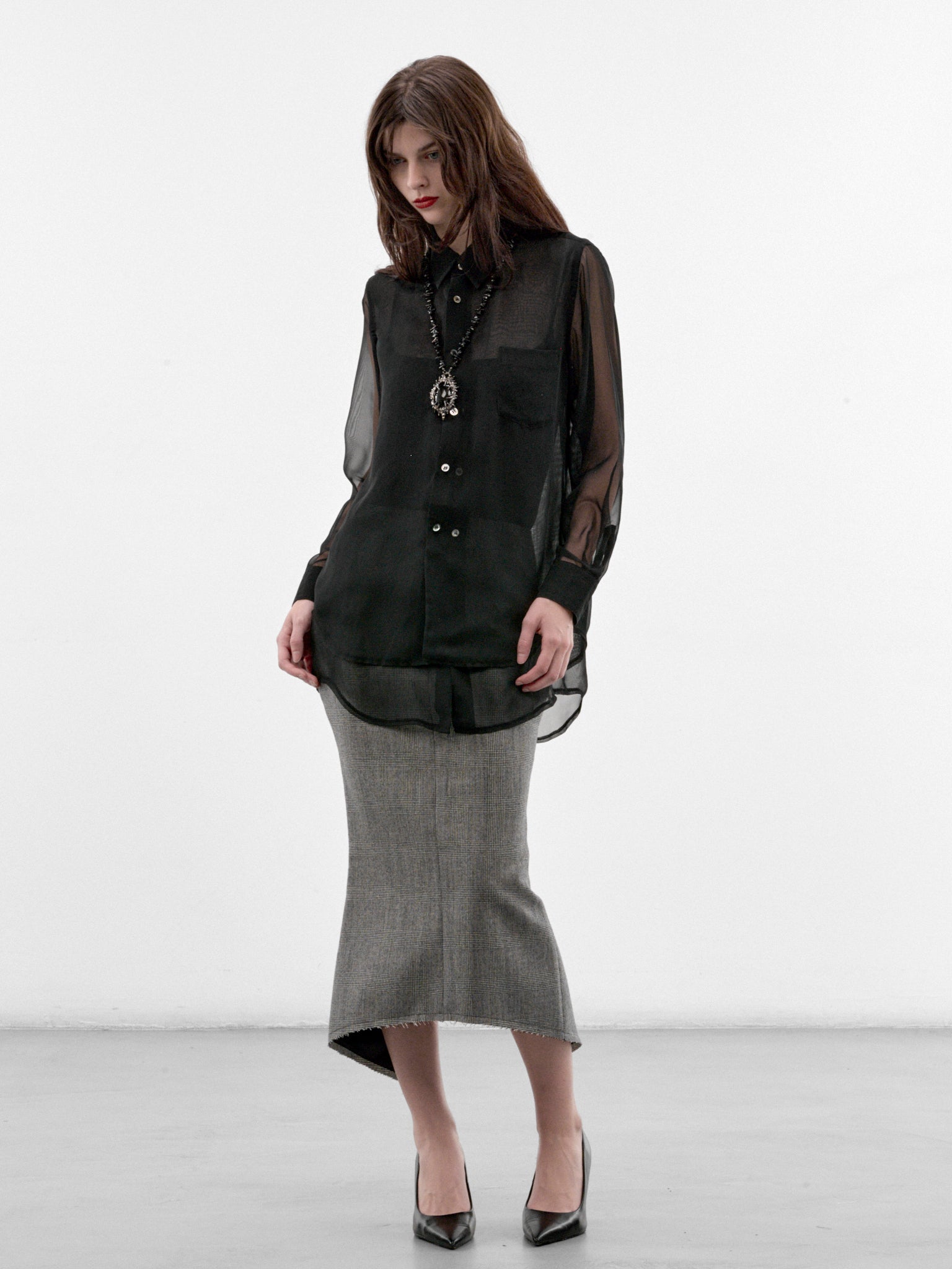 Black Sheer Button-Up Blouse (GR-B003-W26-BLACK)