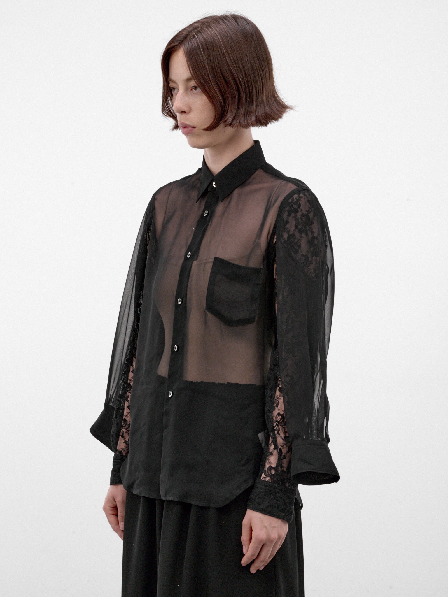 Black Sheer Lace Sleeve Blouse (GR-B004-W26-BLACK)