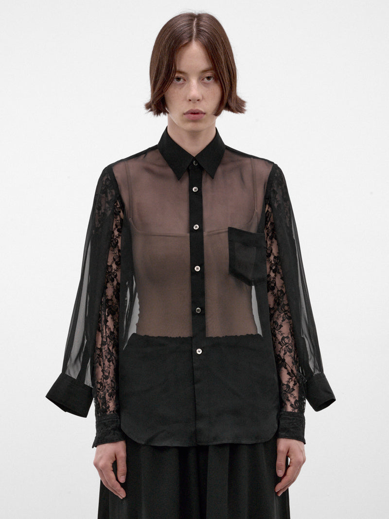Black Sheer Lace Sleeve Blouse (GR-B004-W26-BLACK)
