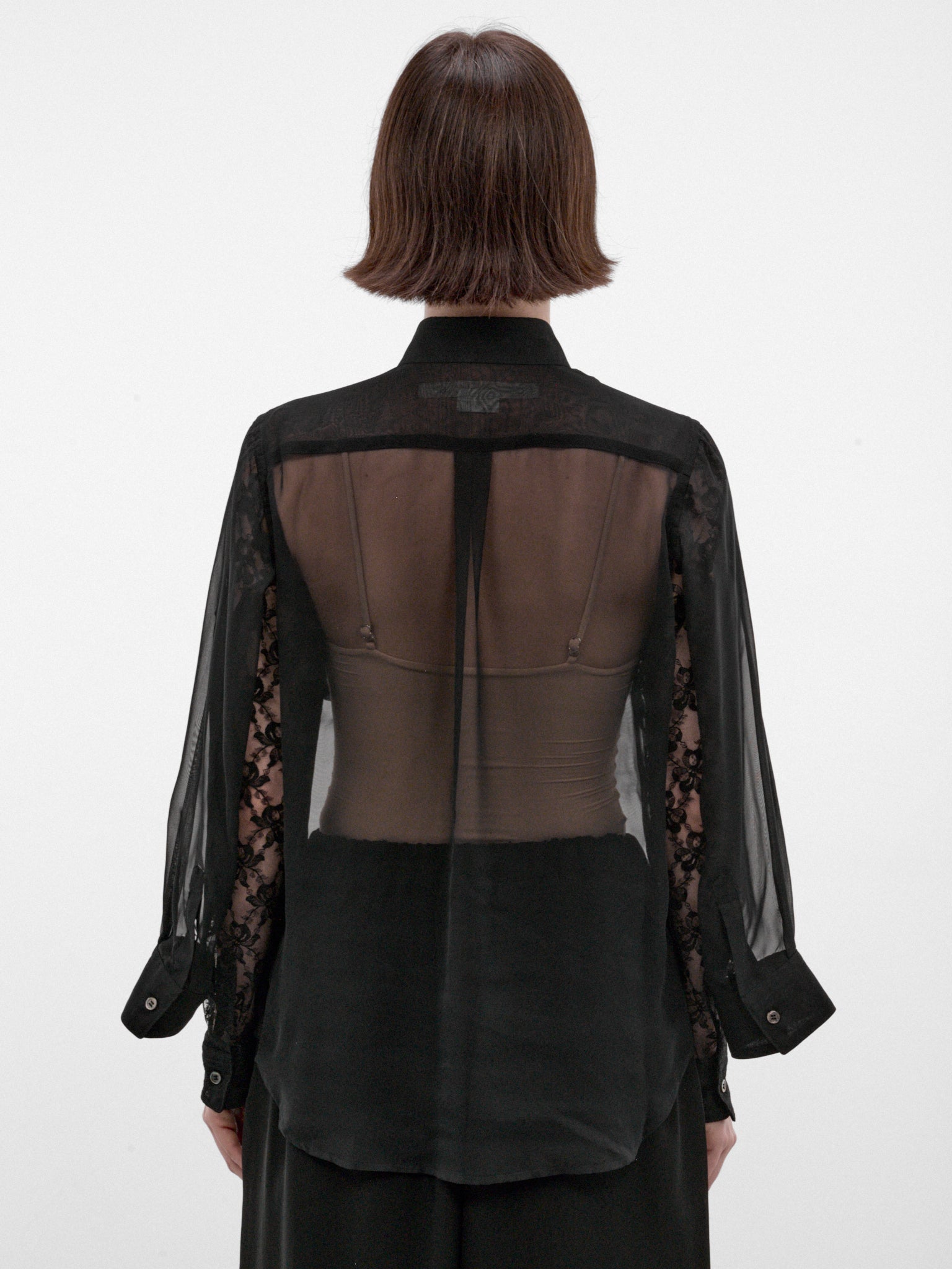 Black Sheer Lace Sleeve Blouse (GR-B004-W26-BLACK)