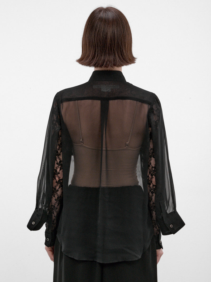 Black Sheer Lace Sleeve Blouse (GR-B004-W26-BLACK)