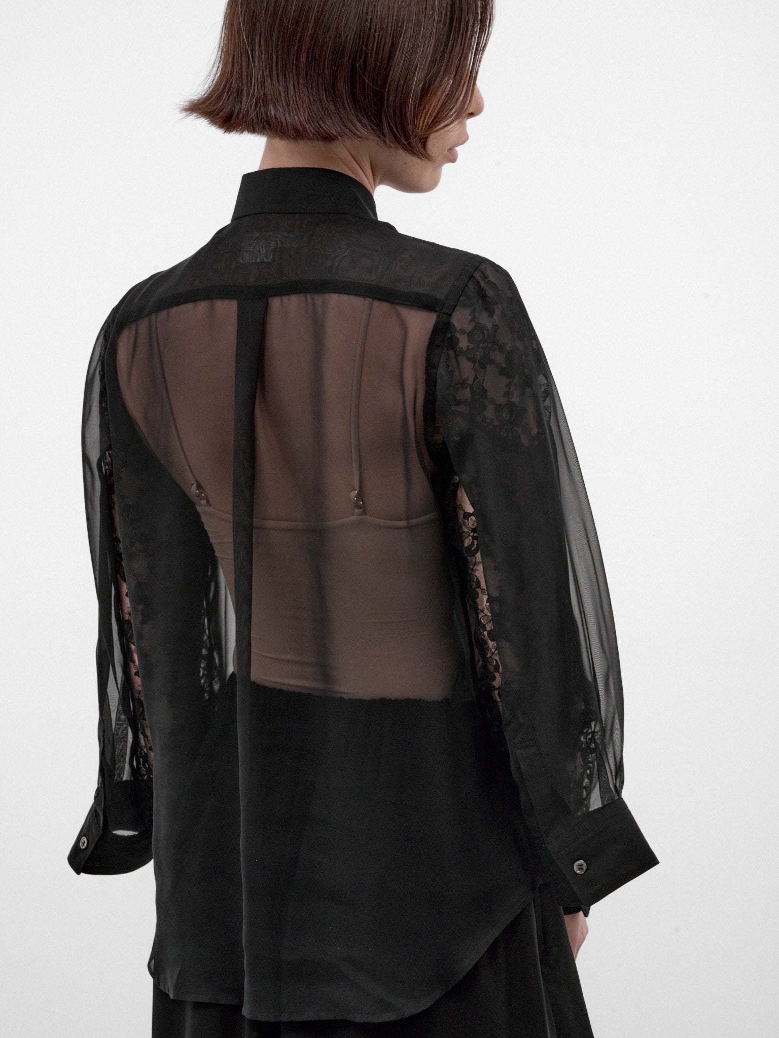 Black Sheer Lace Sleeve Blouse (GR-B004-W26-BLACK)