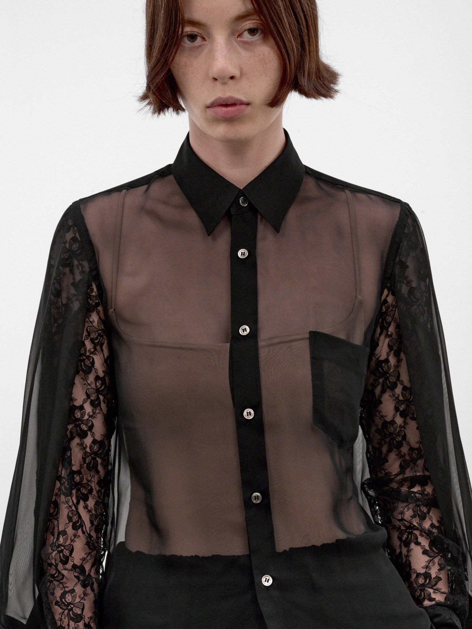 Black Sheer Lace Sleeve Blouse (GR-B004-W26-BLACK)