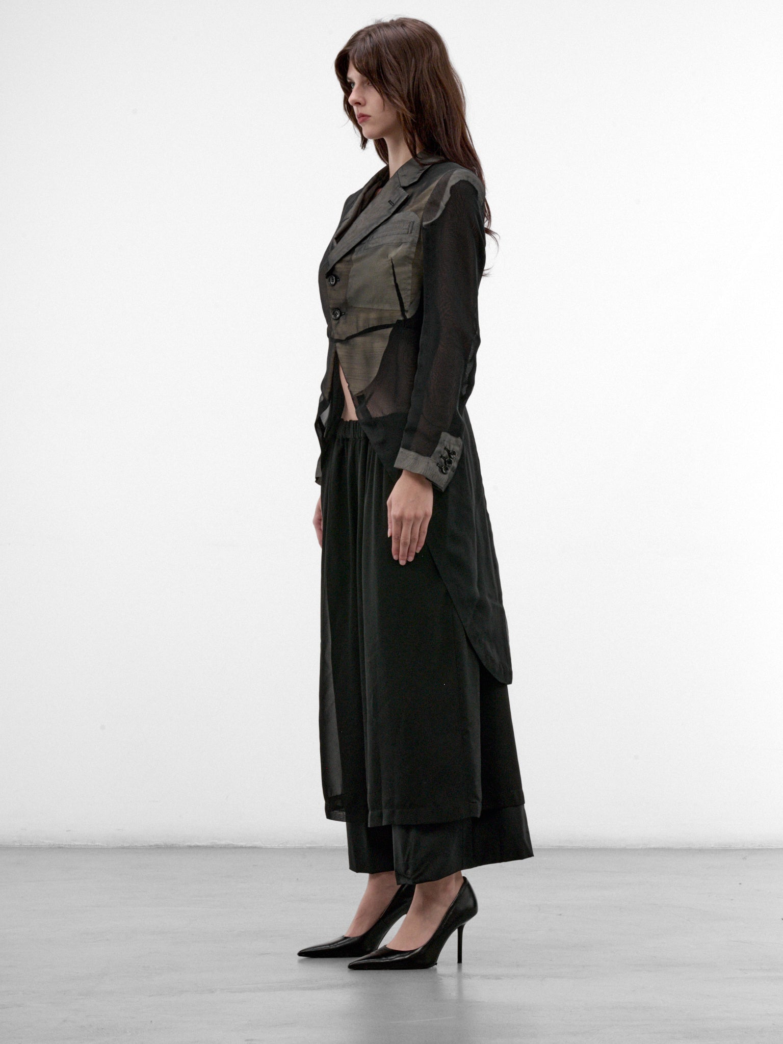 Black Sheer Paneled Tailcoat (GR-J009-W26-BLACK-BLACK)