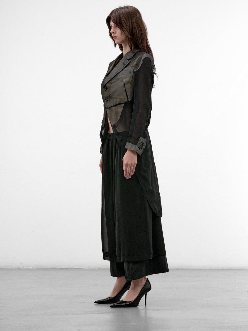 Black Sheer Paneled Tailcoat (GR-J009-W26-BLACK-BLACK)
