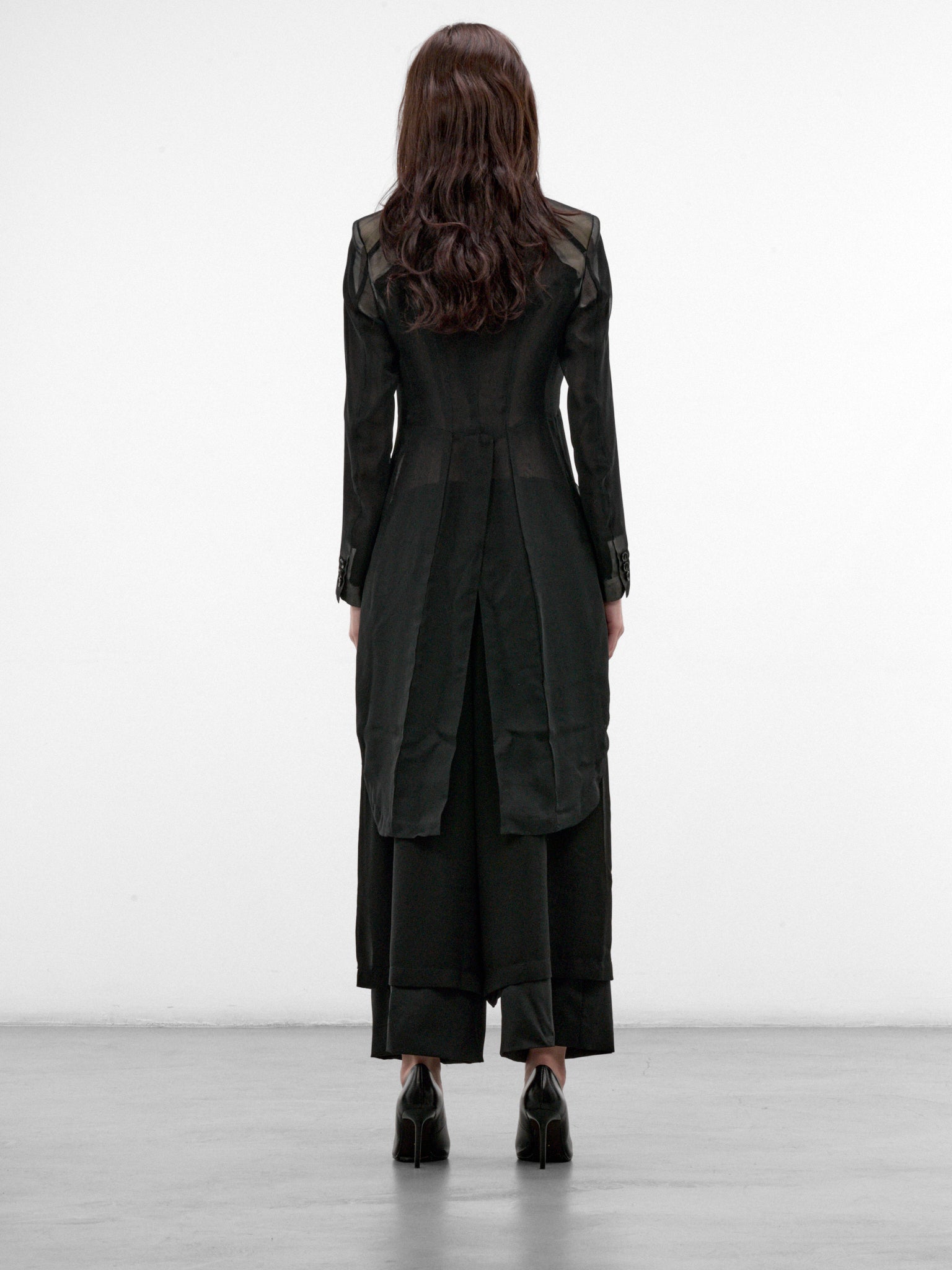 Black Sheer Paneled Tailcoat (GR-J009-W26-BLACK-BLACK)