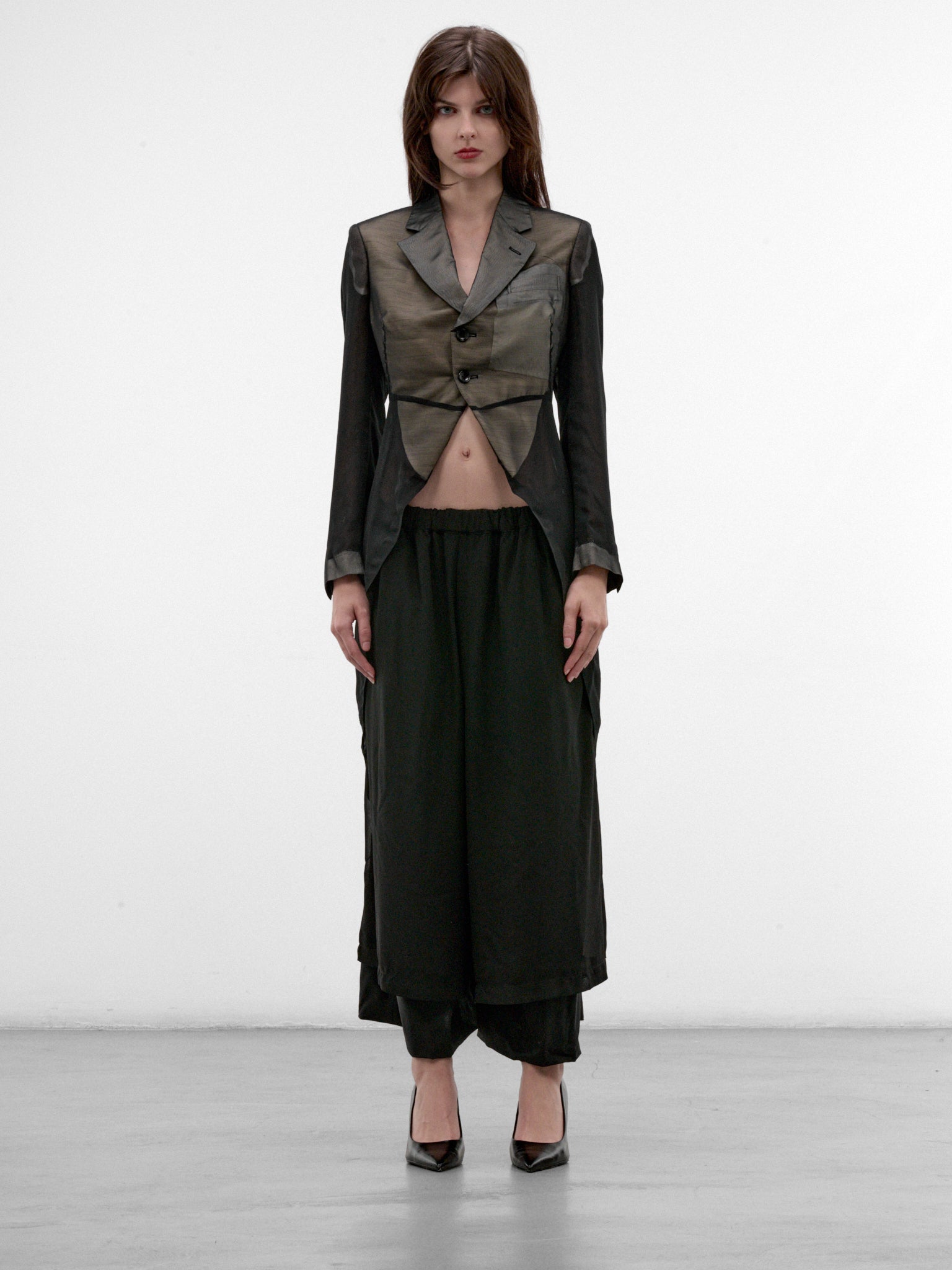 Black Sheer Paneled Tailcoat (GR-J009-W26-BLACK-BLACK)