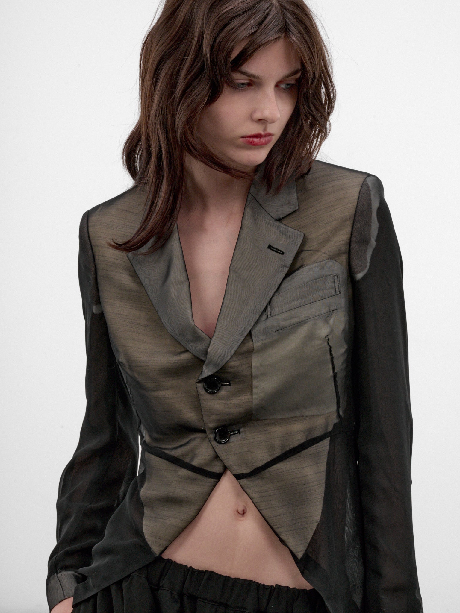 Black Sheer Paneled Tailcoat (GR-J009-W26-BLACK-BLACK)