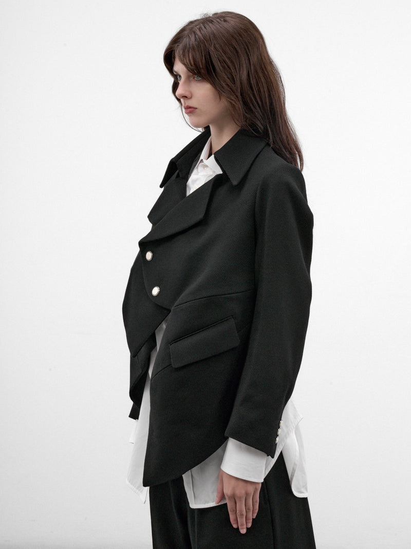 Black Sculptural Asymmetric Jacket (GR-J016-W26-BLACK-BLACK)