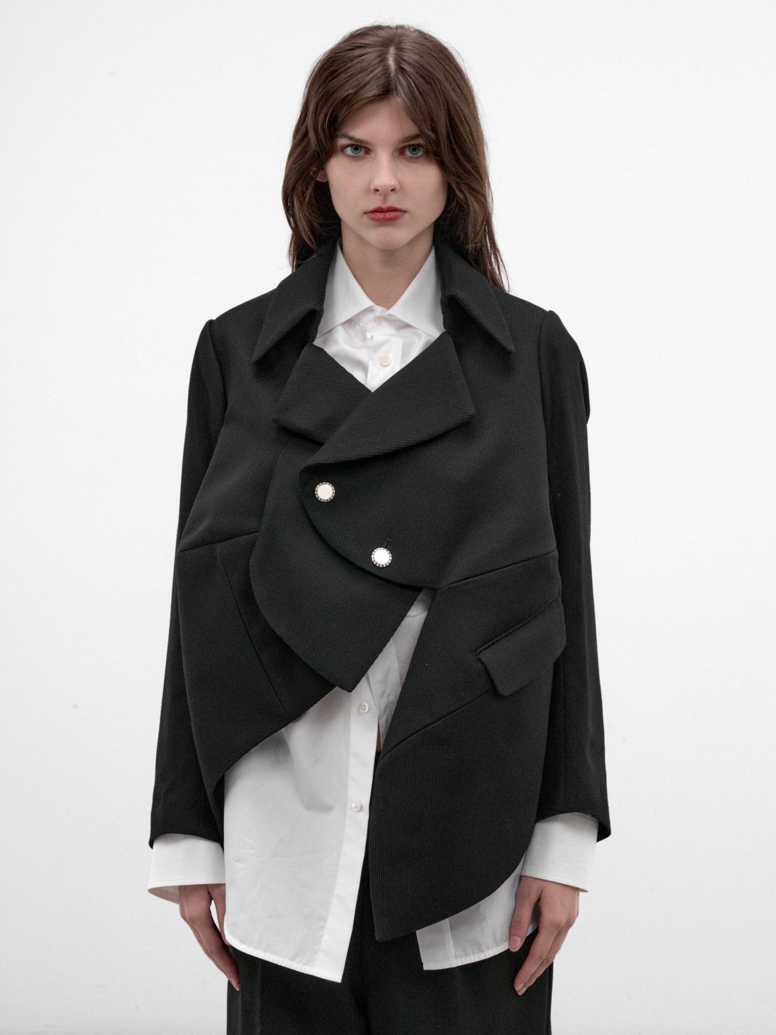 Black Sculptural Asymmetric Jacket (GR-J016-W26-BLACK-BLACK)