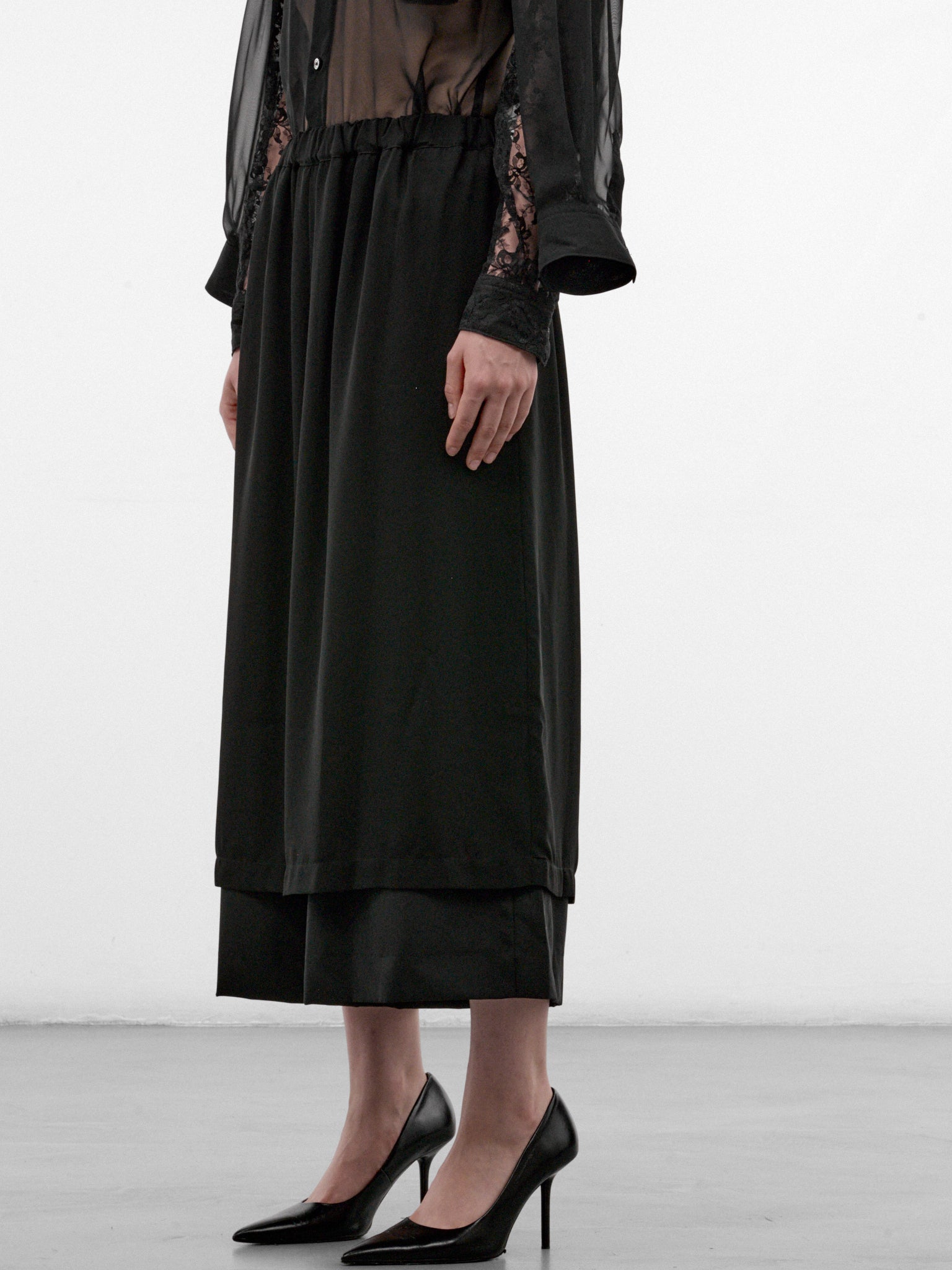 Wool Layered Skirt Wide Trousers (GR-P011-W26-BLACK)