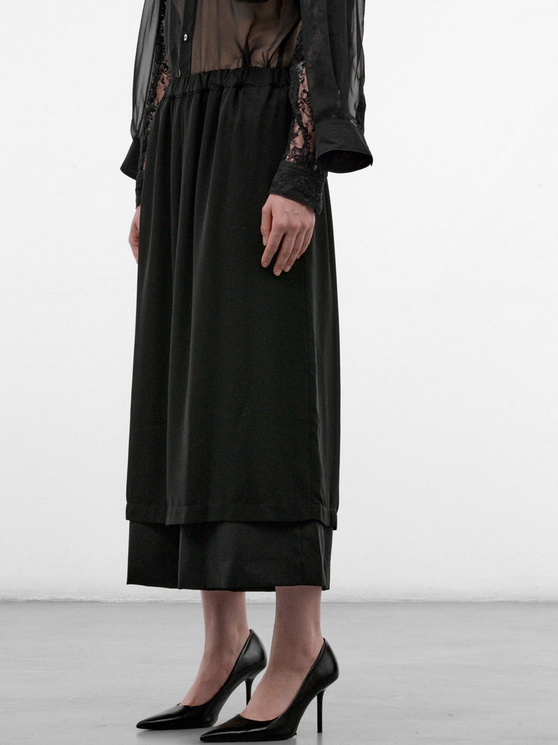 Wool Layered Skirt Wide Trousers (GR-P011-W26-BLACK)