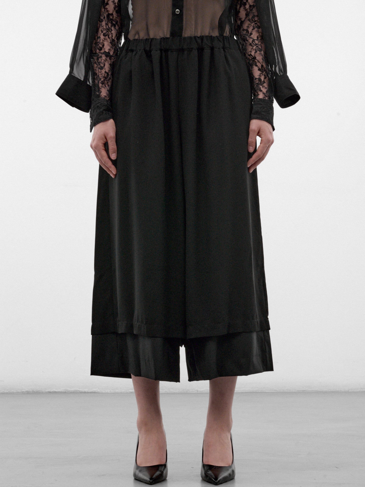 Wool Layered Skirt Wide Trousers (GR-P011-W26-BLACK)