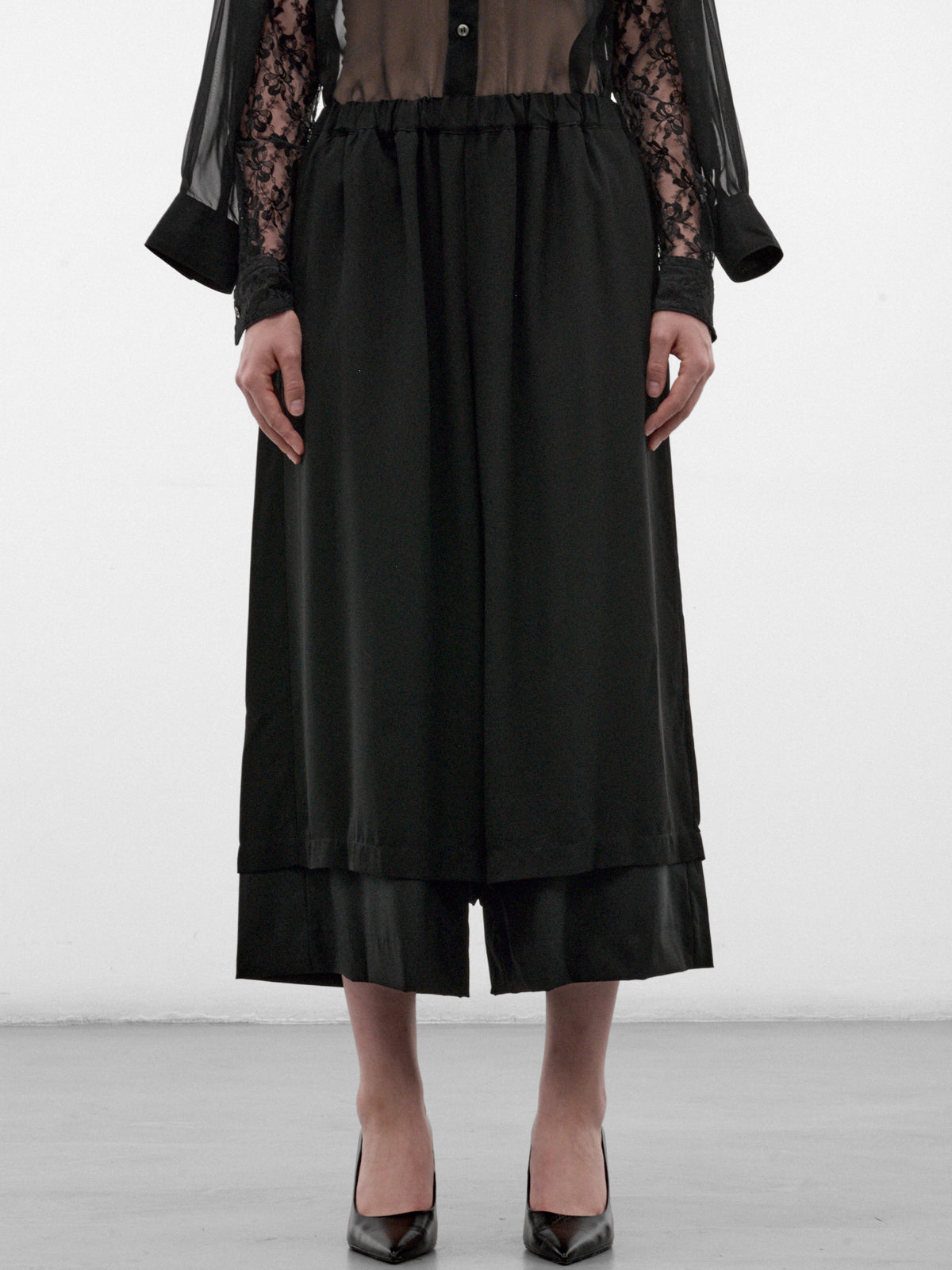 Wool Layered Skirt Wide Trousers (GR-P011-W26-BLACK)
