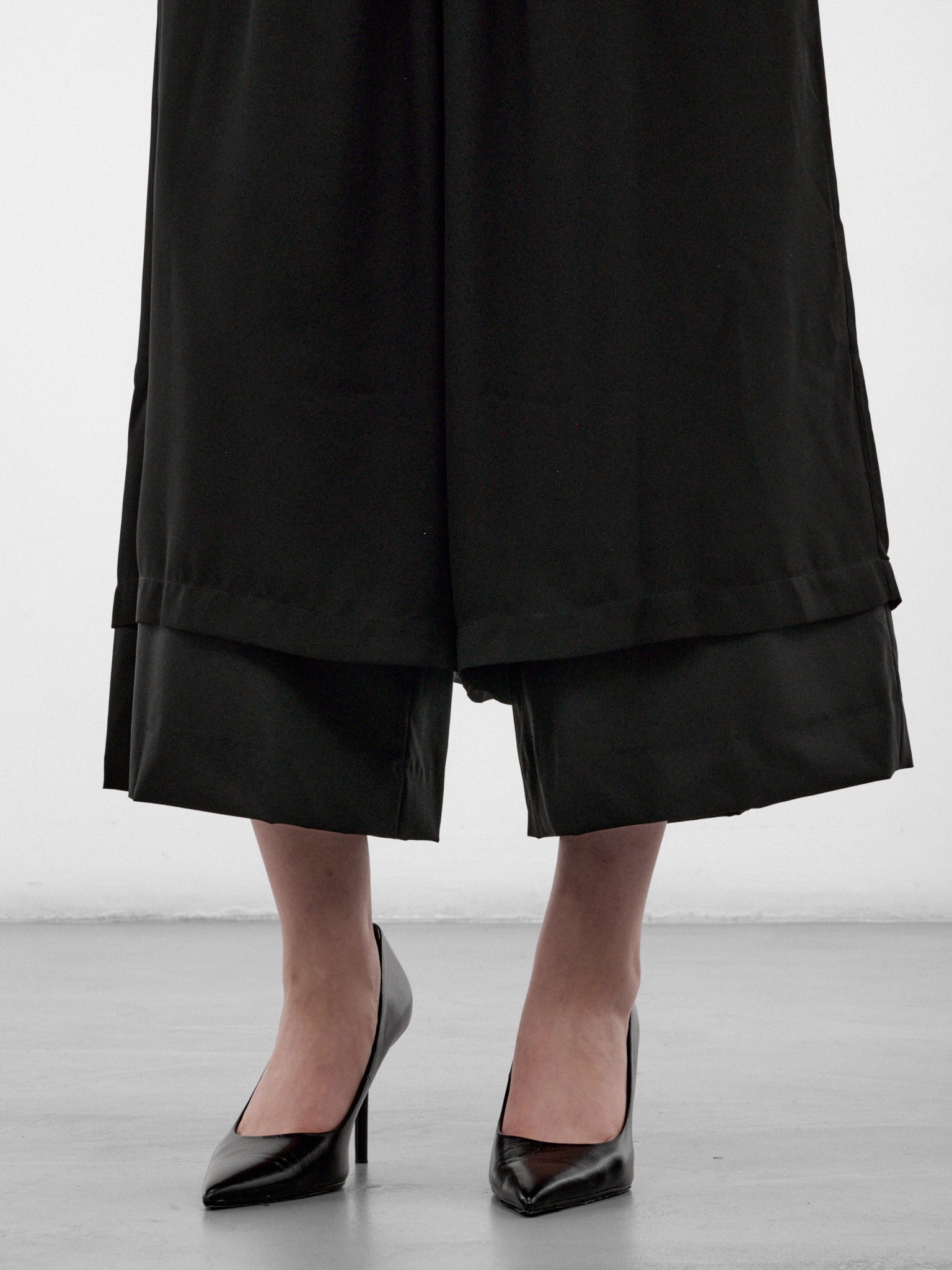 Wool Layered Skirt Wide Trousers (GR-P011-W26-BLACK)