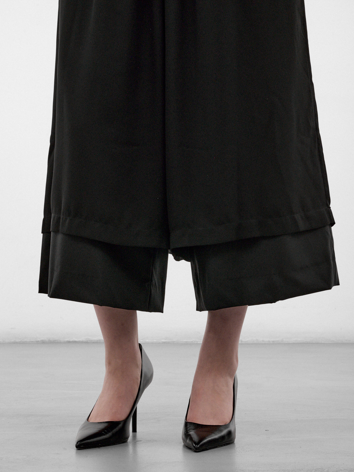 Wool Layered Skirt Wide Trousers (GR-P011-W26-BLACK)