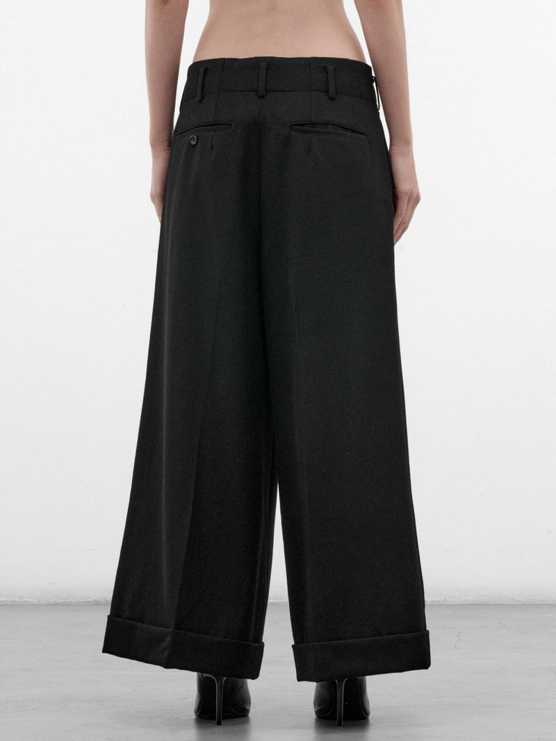 Black Wool Wide Pleated Trousers (GR-P013-W26-BLACK-BLACK)