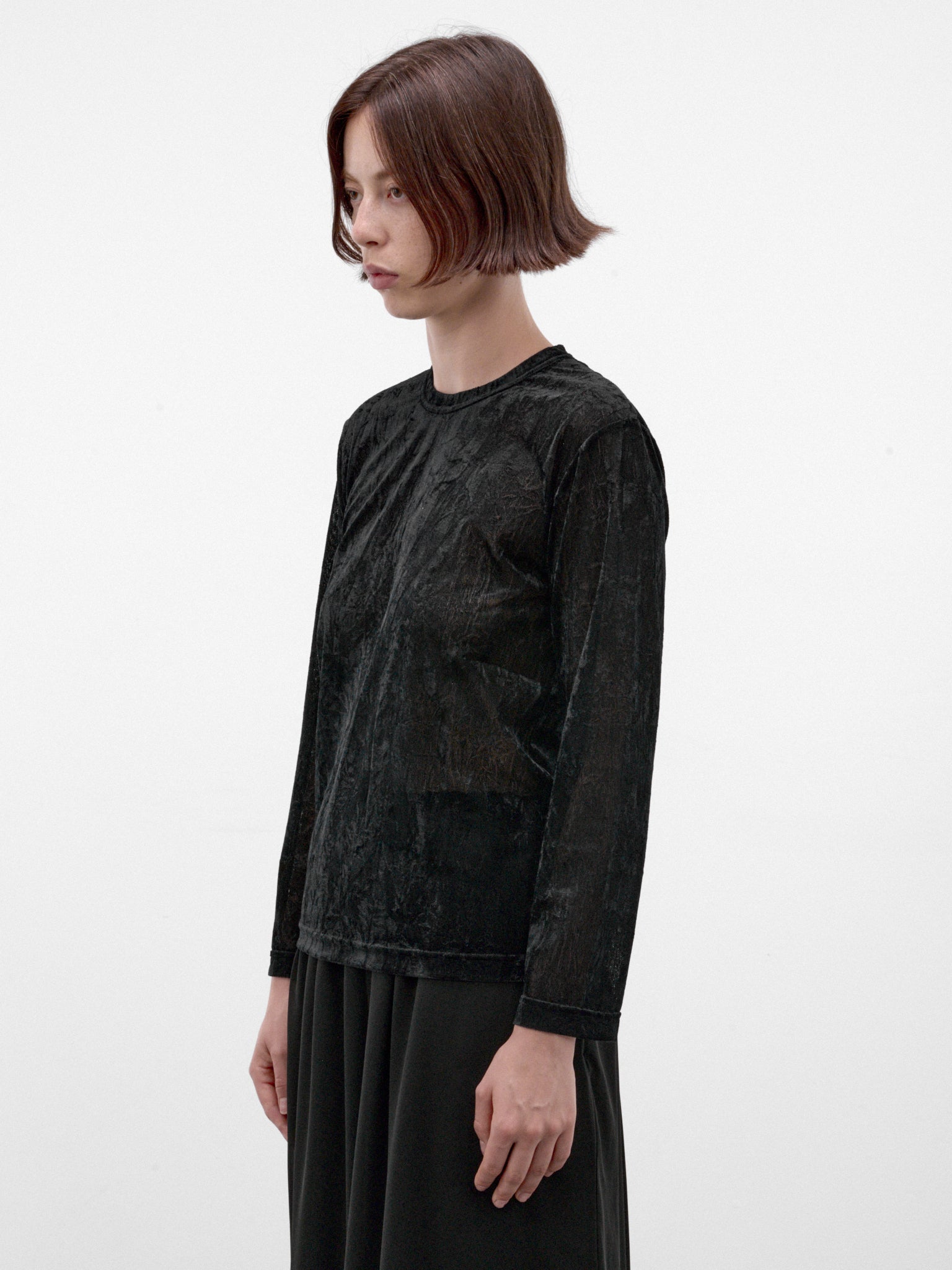 Black Crinkled Sheer Long Sleeve (GR-T017-W26-BLACK)