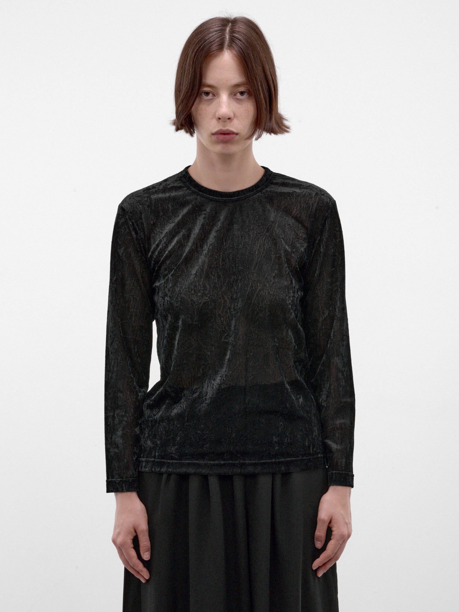 Black Crinkled Sheer Long Sleeve (GR-T017-W26-BLACK)
