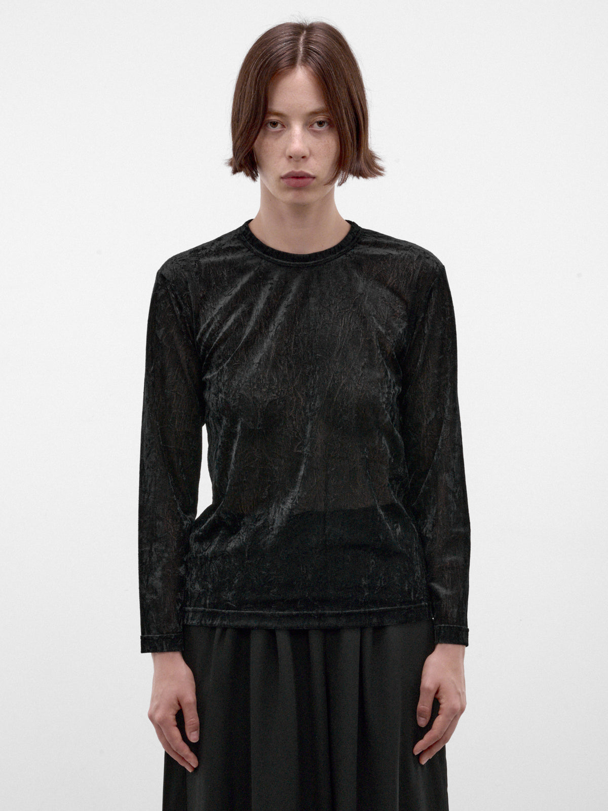 Black Crinkled Sheer Long Sleeve (GR-T017-W26-BLACK)