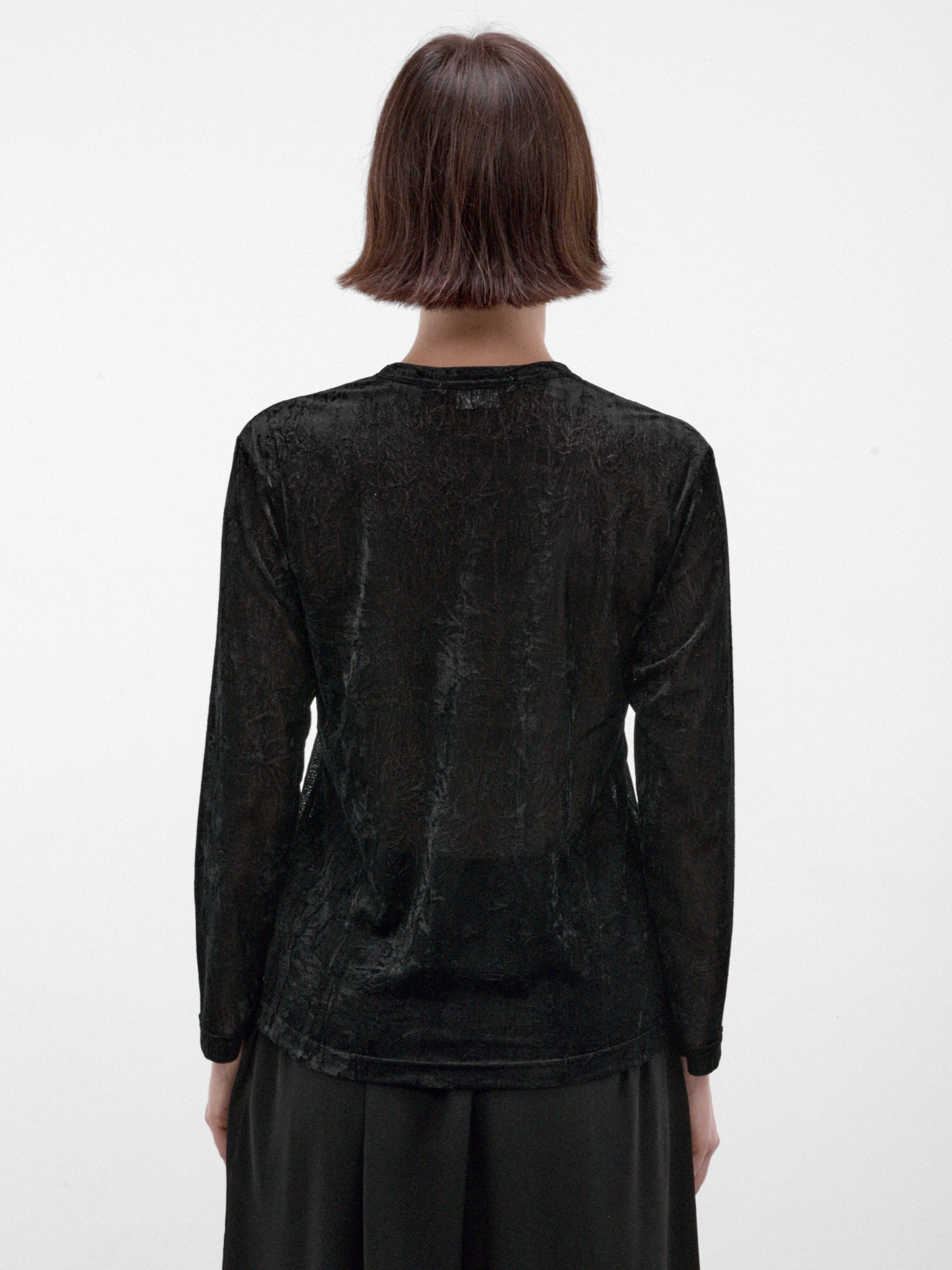Black Crinkled Sheer Long Sleeve (GR-T017-W26-BLACK)