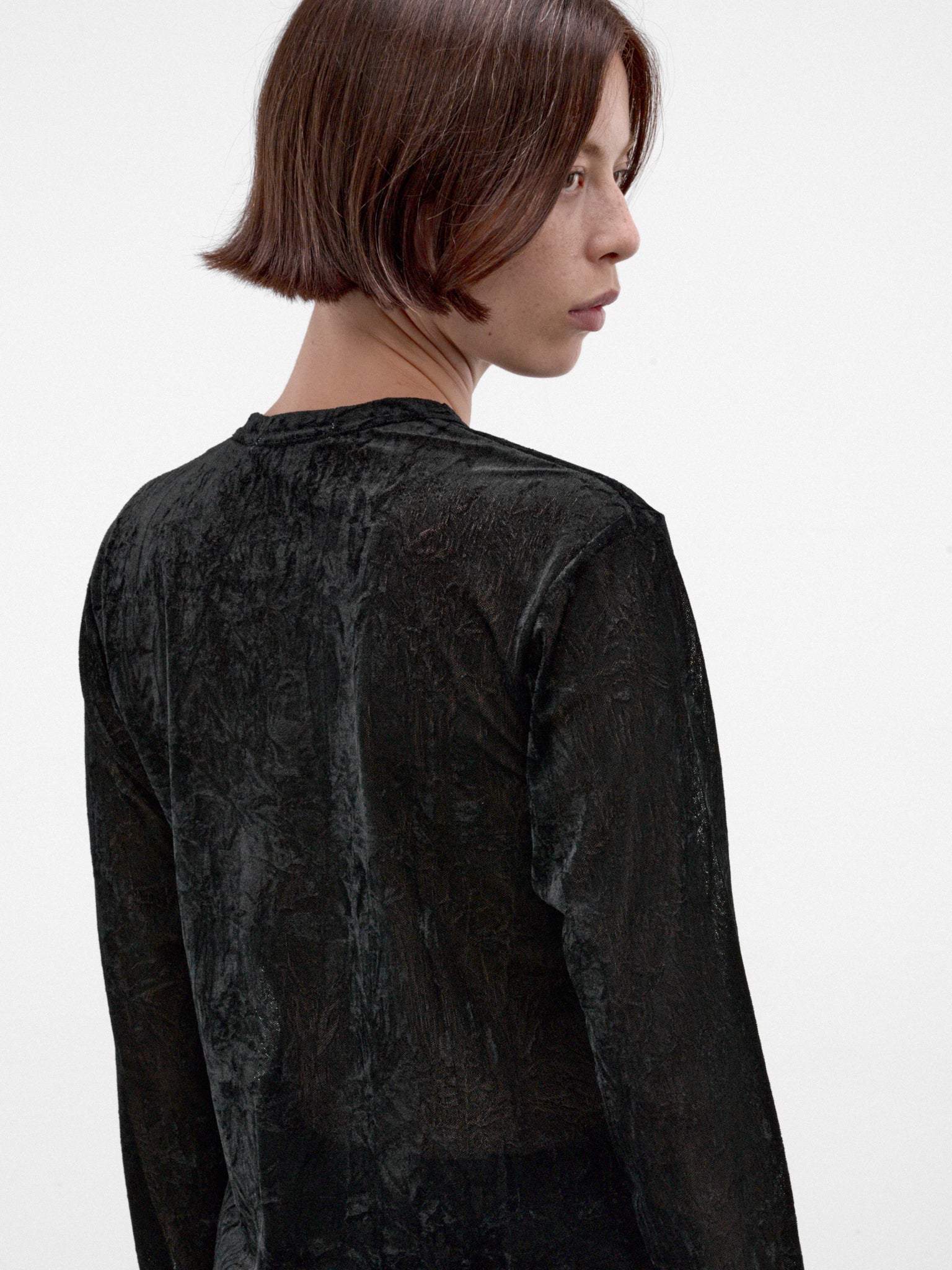 Black Crinkled Sheer Long Sleeve (GR-T017-W26-BLACK)