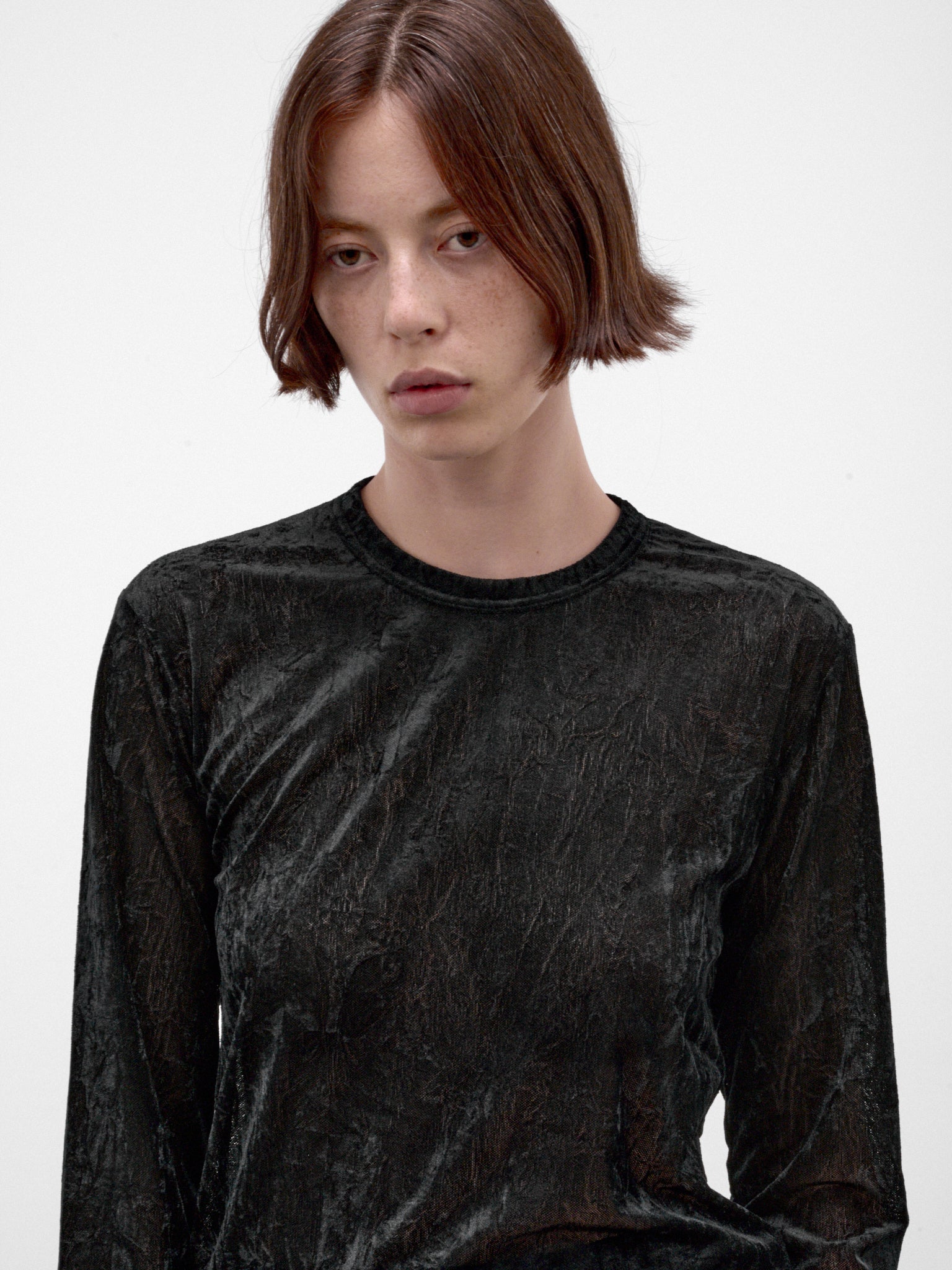 Black Crinkled Sheer Long Sleeve (GR-T017-W26-BLACK)