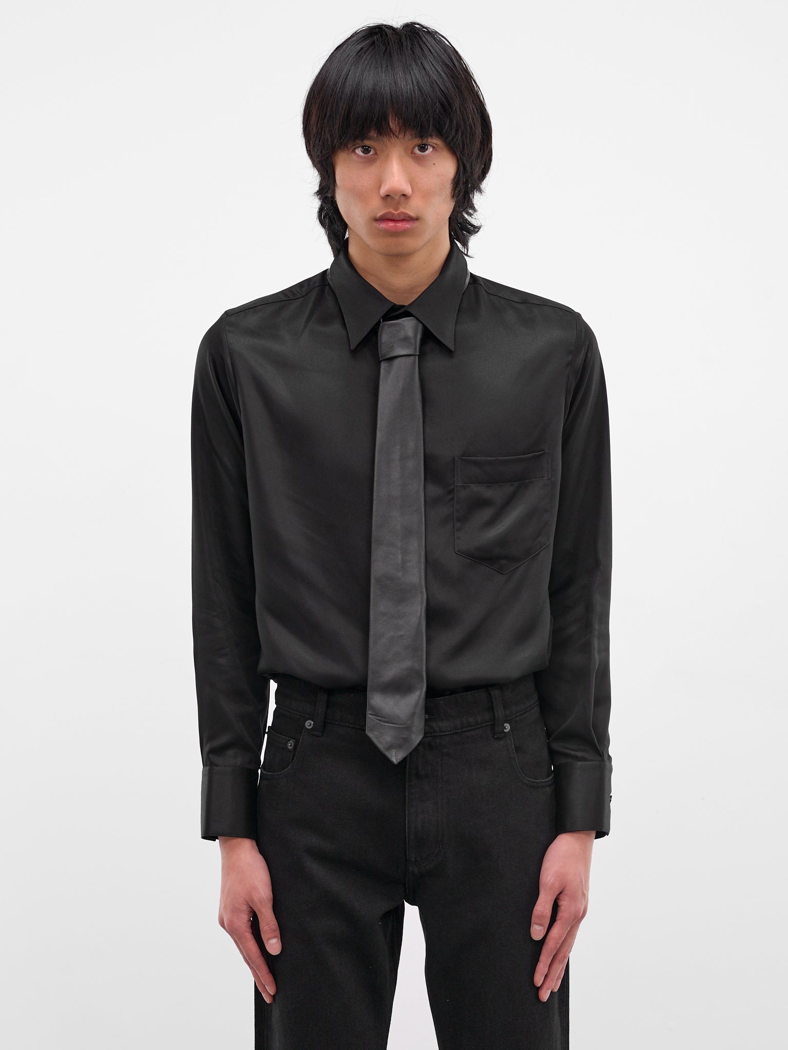 Black Lamb Leahter Classic Necktie (GR10L-BLACK)