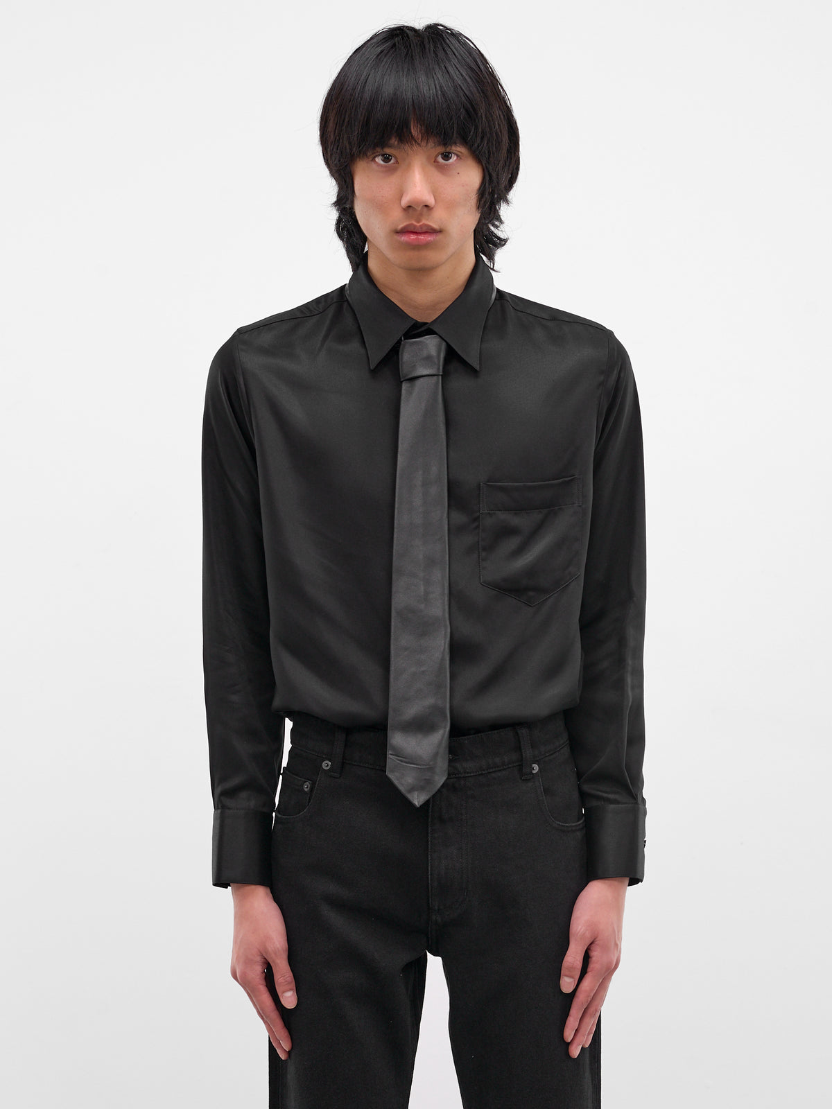 Black Lamb Leahter Classic Necktie (GR10L-BLACK)