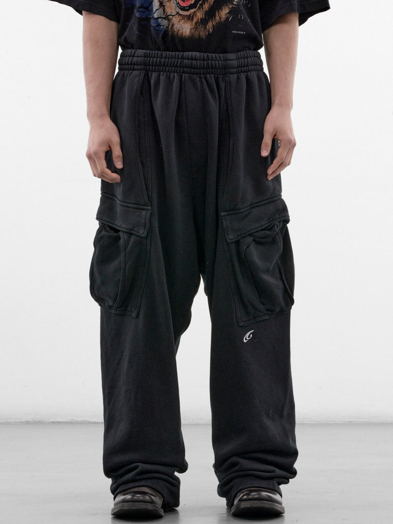 Black Cotton Cargo Sweatpants (GRC-04-002AB-ALMOST-BLACK)