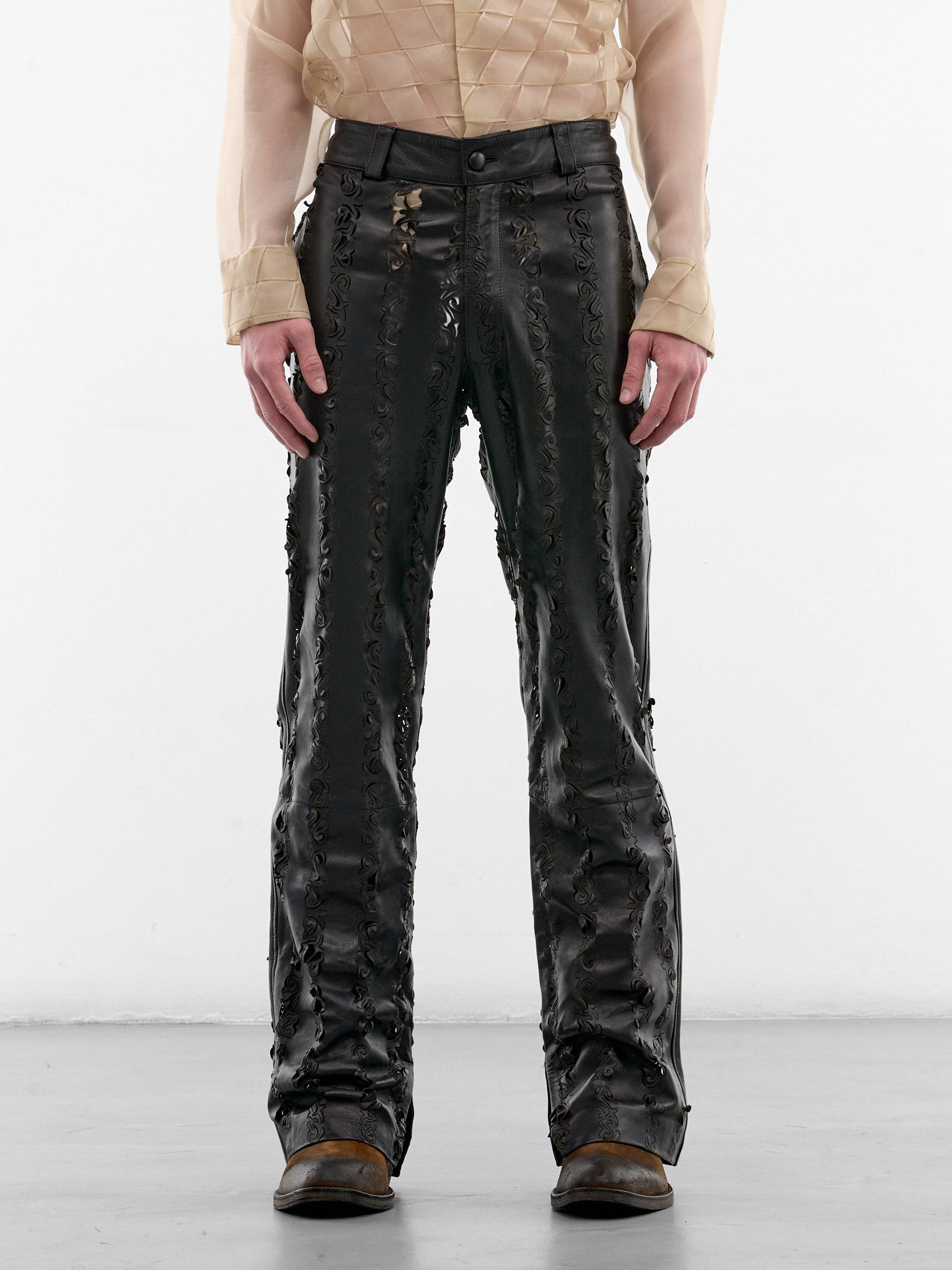 Black Leather Grecas Cut-Out Pants (GRECAS-PANTS-BLACK)