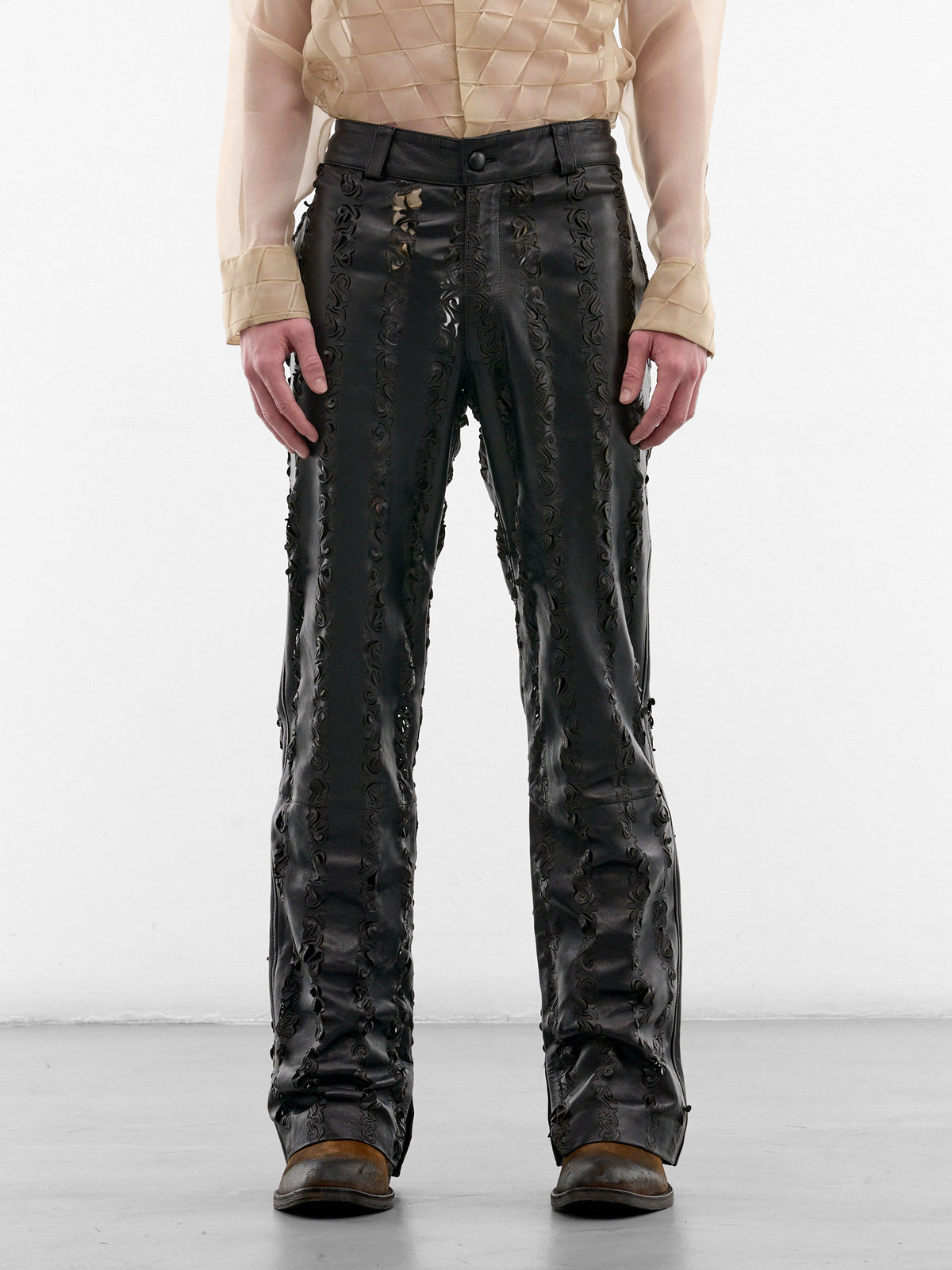 Black Leather Grecas Cut-Out Pants (GRECAS-PANTS-BLACK)