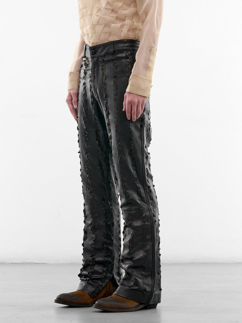 Black Leather Grecas Cut-Out Pants (GRECAS-PANTS-BLACK)