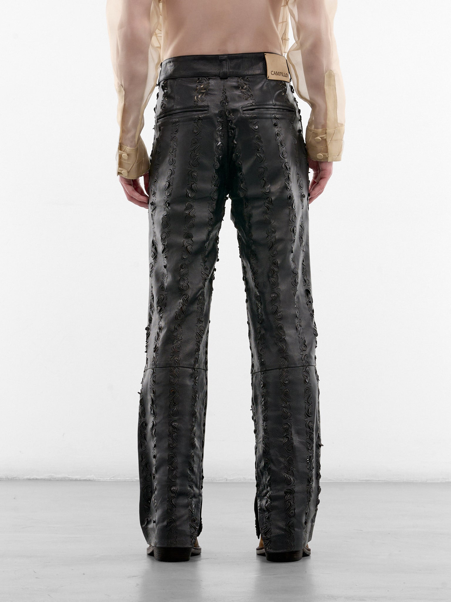 Black Leather Grecas Cut-Out Pants (GRECAS-PANTS-BLACK)