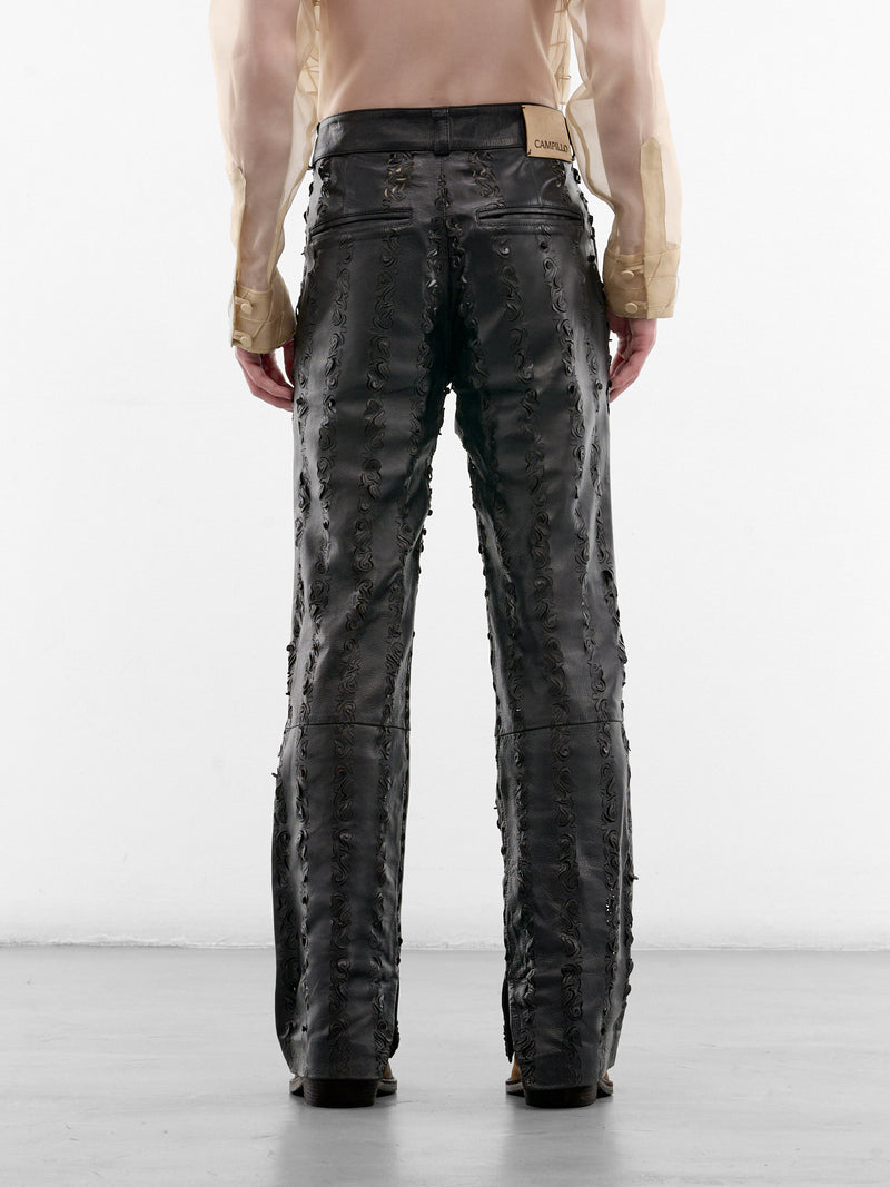 Black Leather Grecas Cut-Out Pants (GRECAS-PANTS-BLACK)